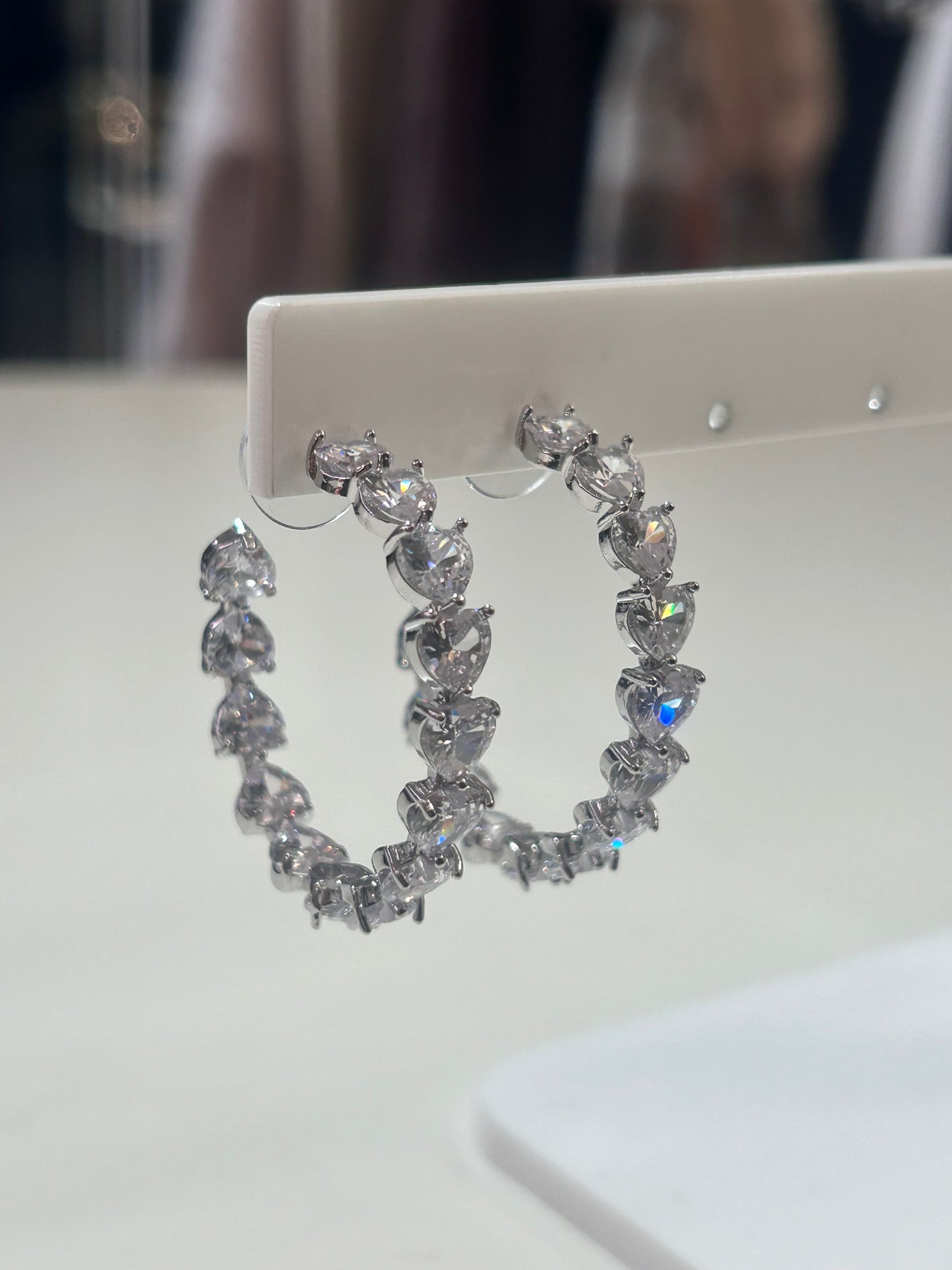 Orecchini semicerchi ARGENTO con strass a cuore