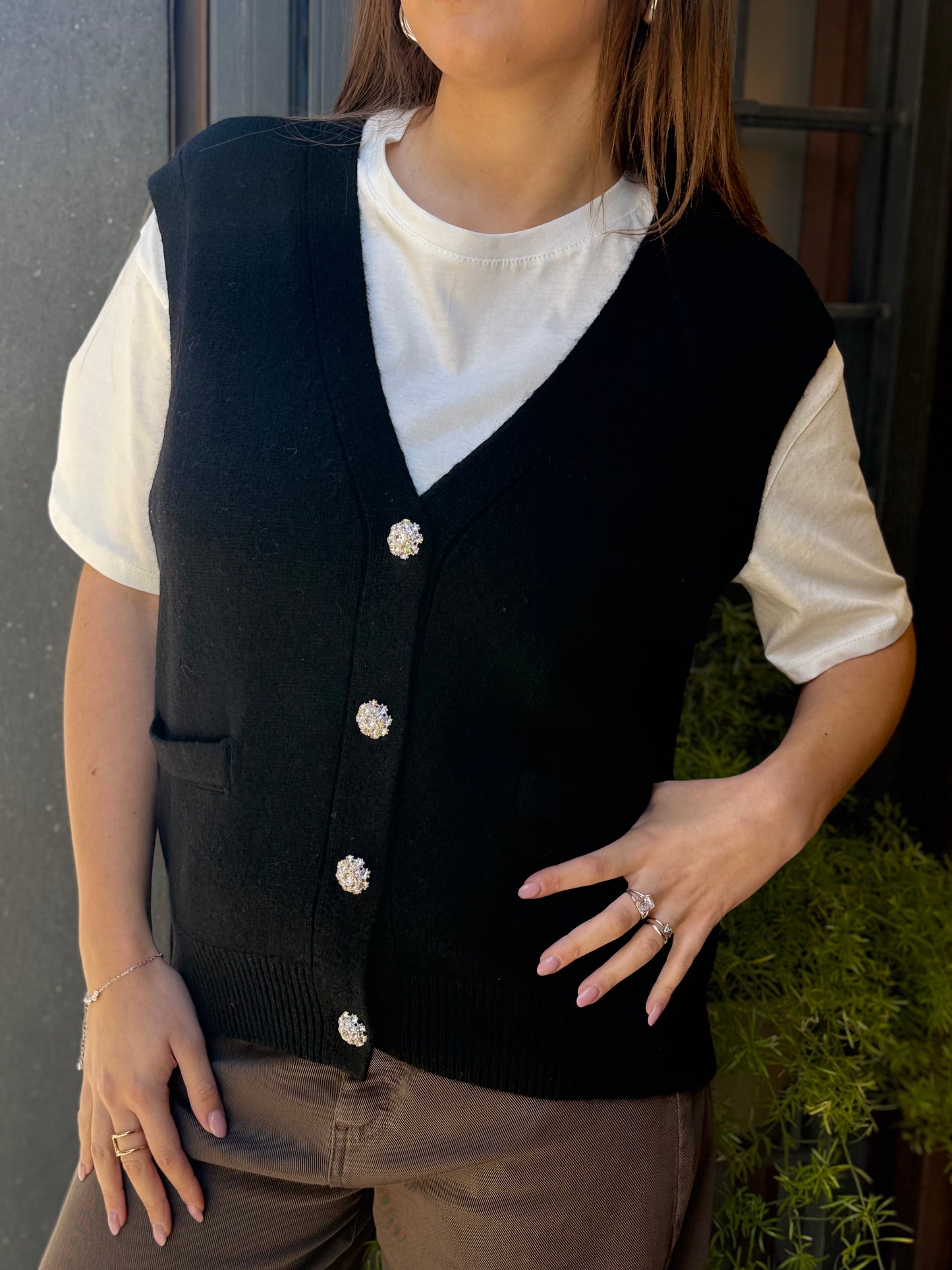 Gilet CELINE bottoni gioiello scollo a V NERO