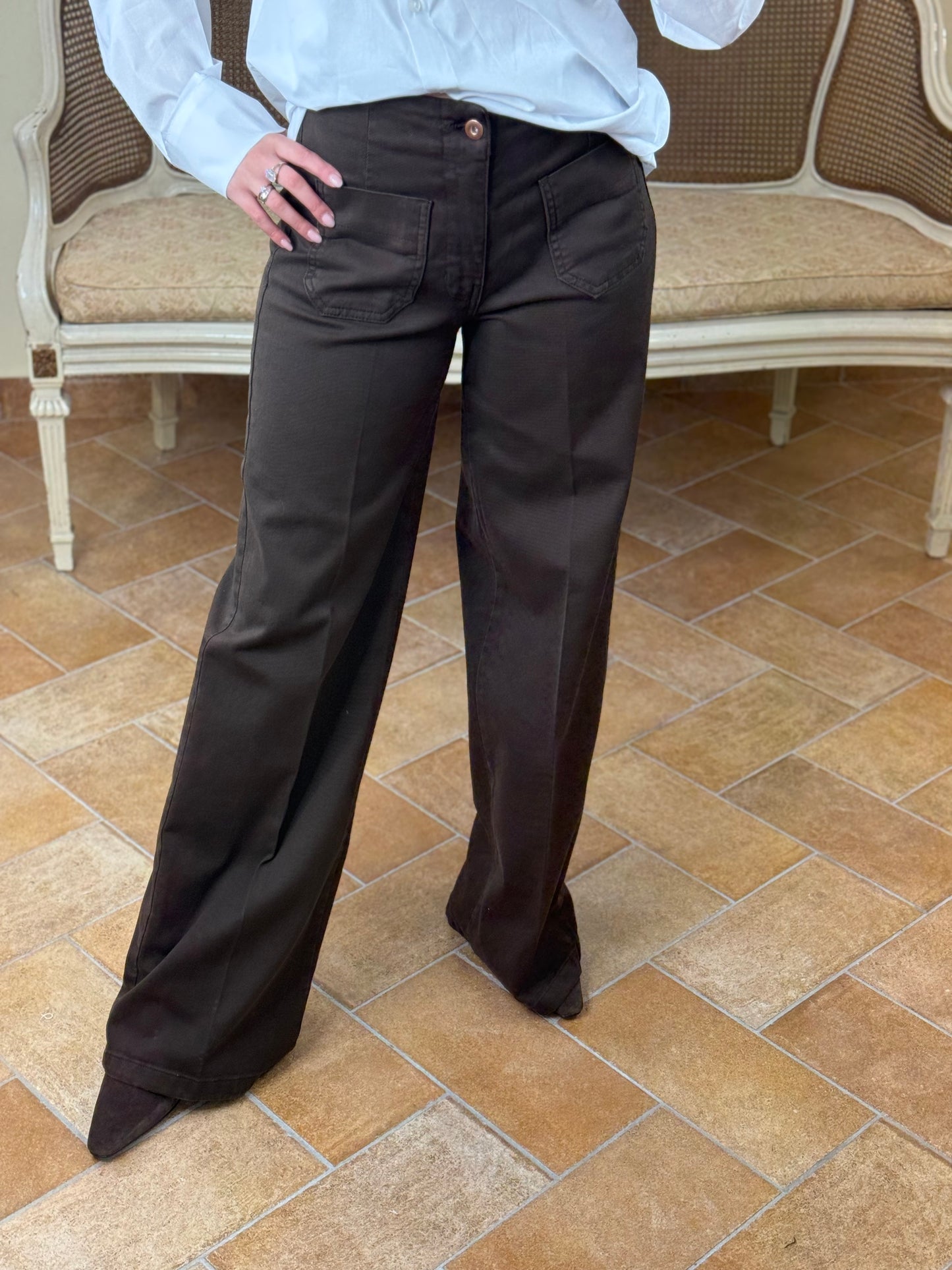 Tensione In Pantalone palazzo con taschini frontali MORO