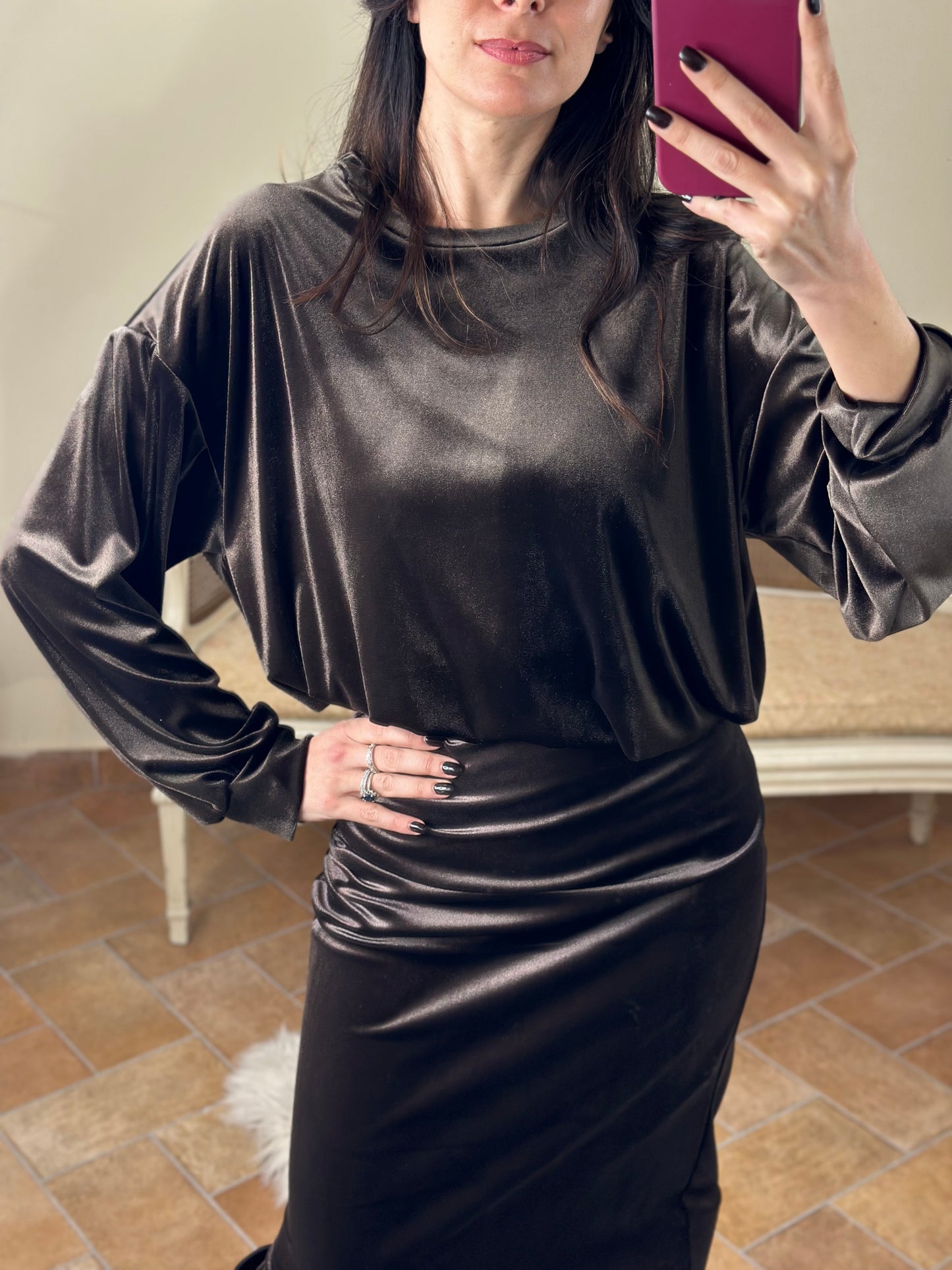 Felpa SVEVA in ciniglia CIOCCOLATO