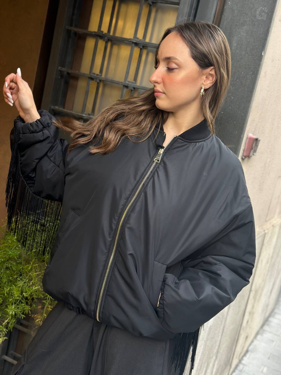 Tensione In Bomber con frange NERO