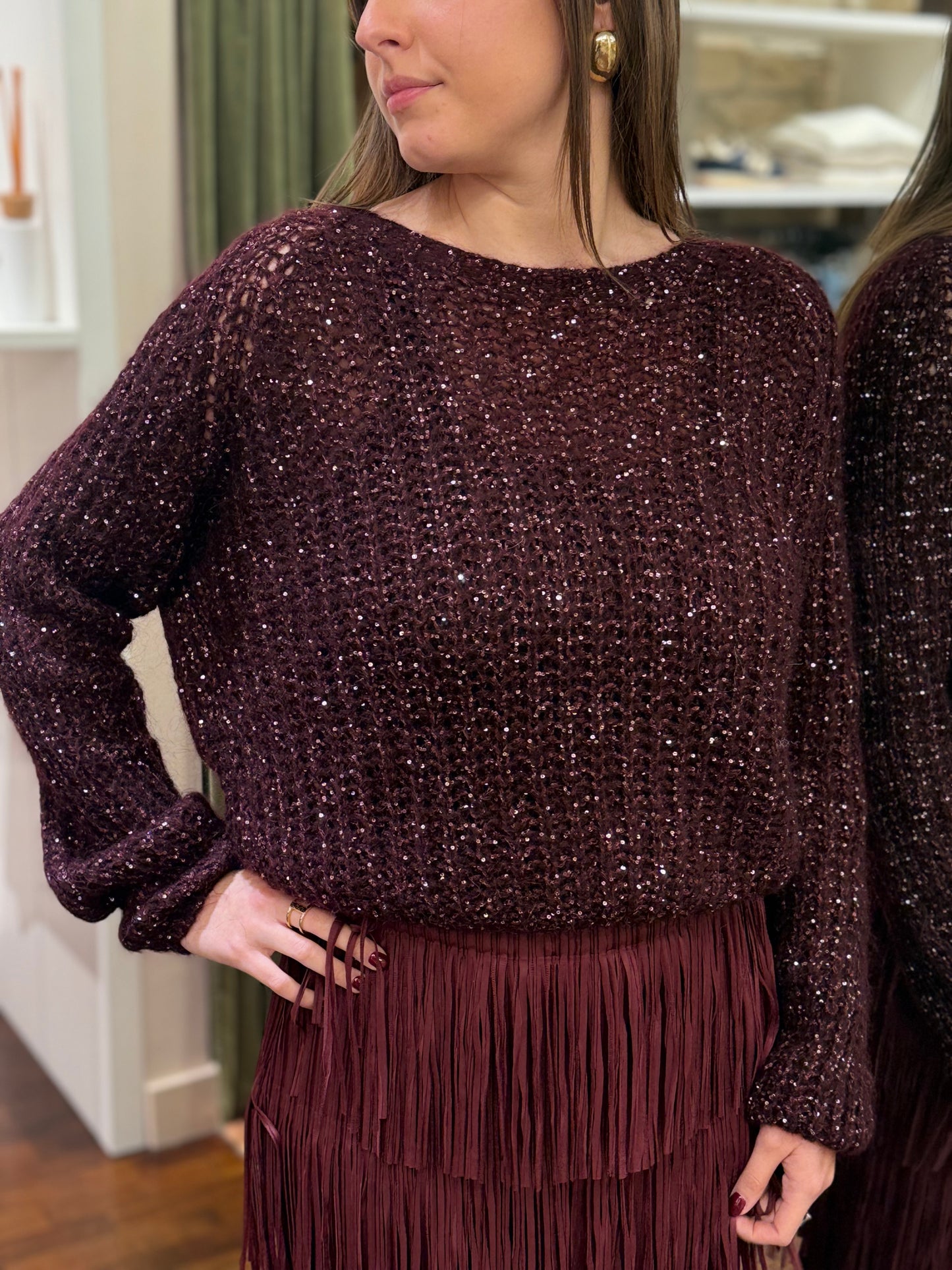 Tensione in Maglia Vino con micro paillettes