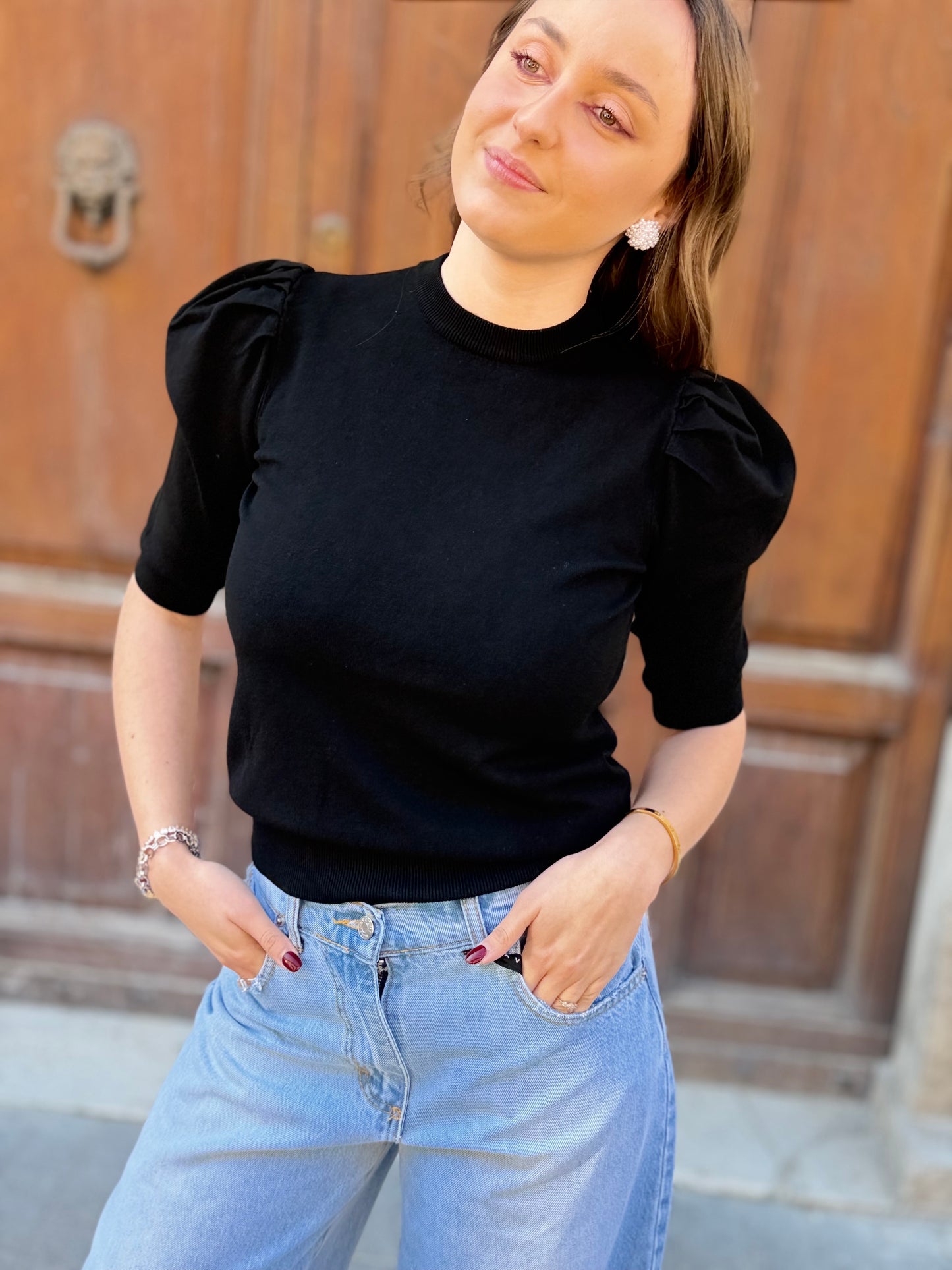 Haveone Maglia manica a sbuffo NERA