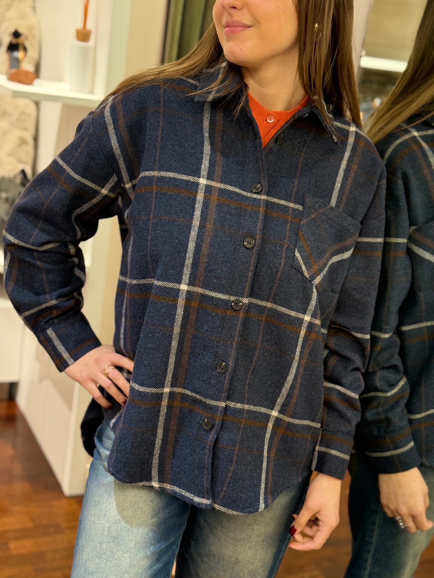 Tensione In Camicia check misto lana BLU