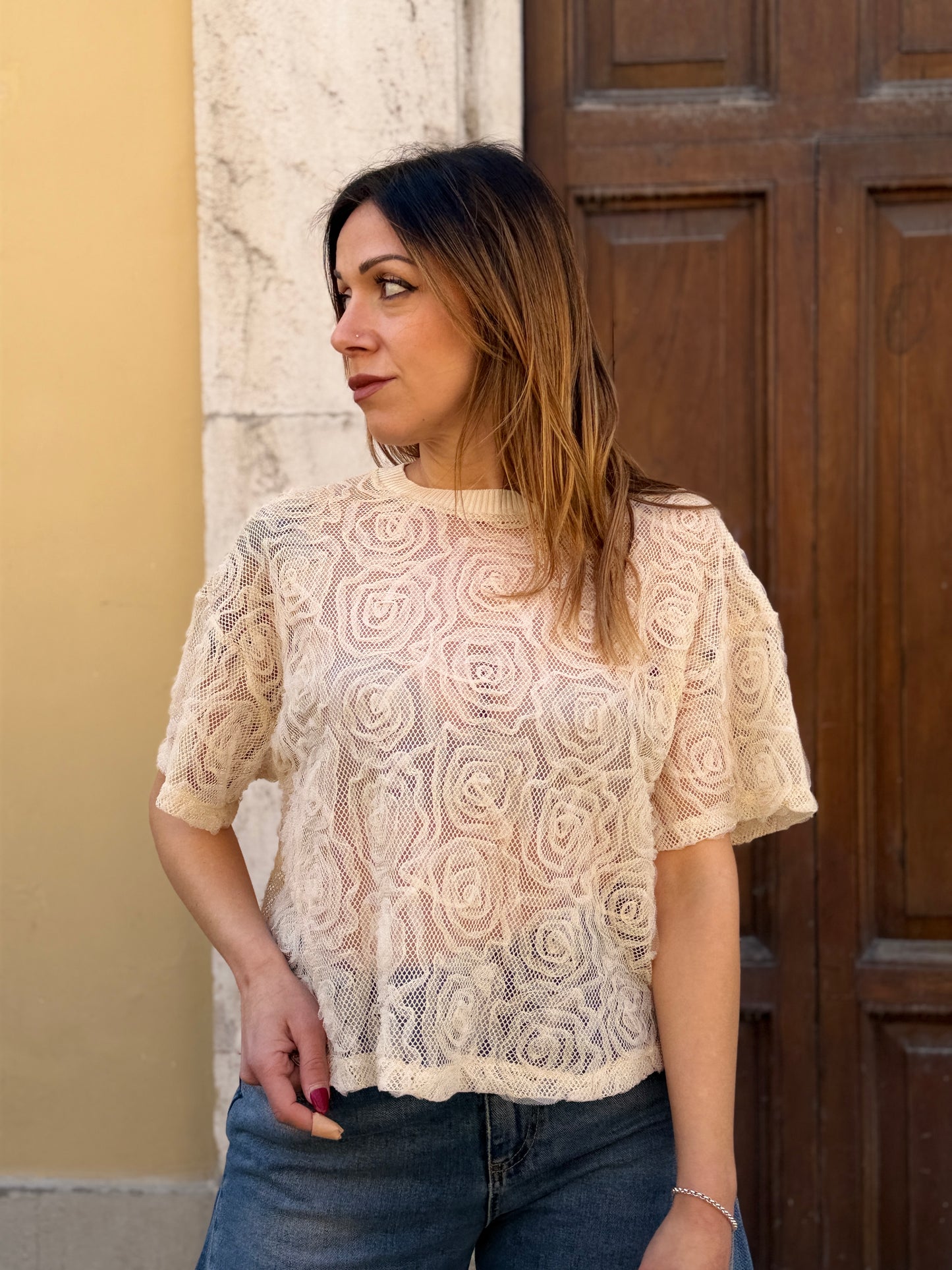 Haveone T-shirt in pizzo BURRO