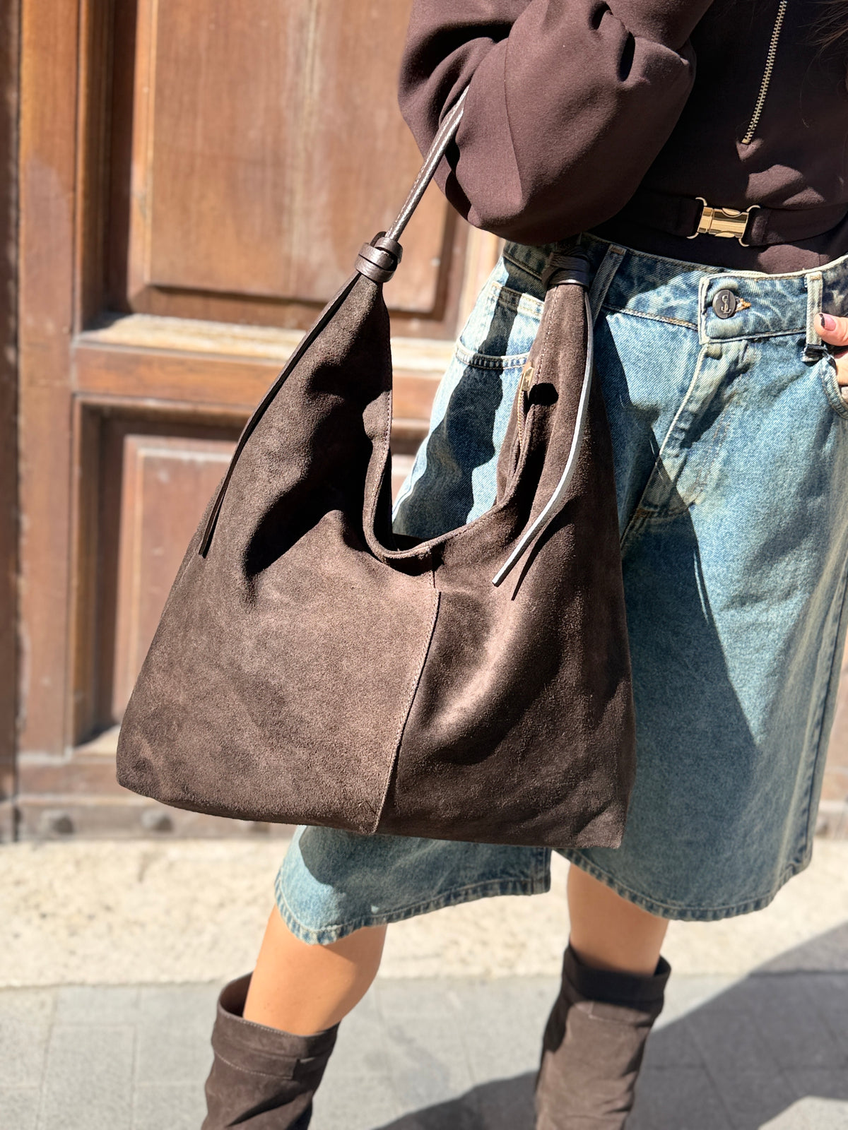 Borsa/sacca in camoscio MORO/MILITARE/BORDEAUX
