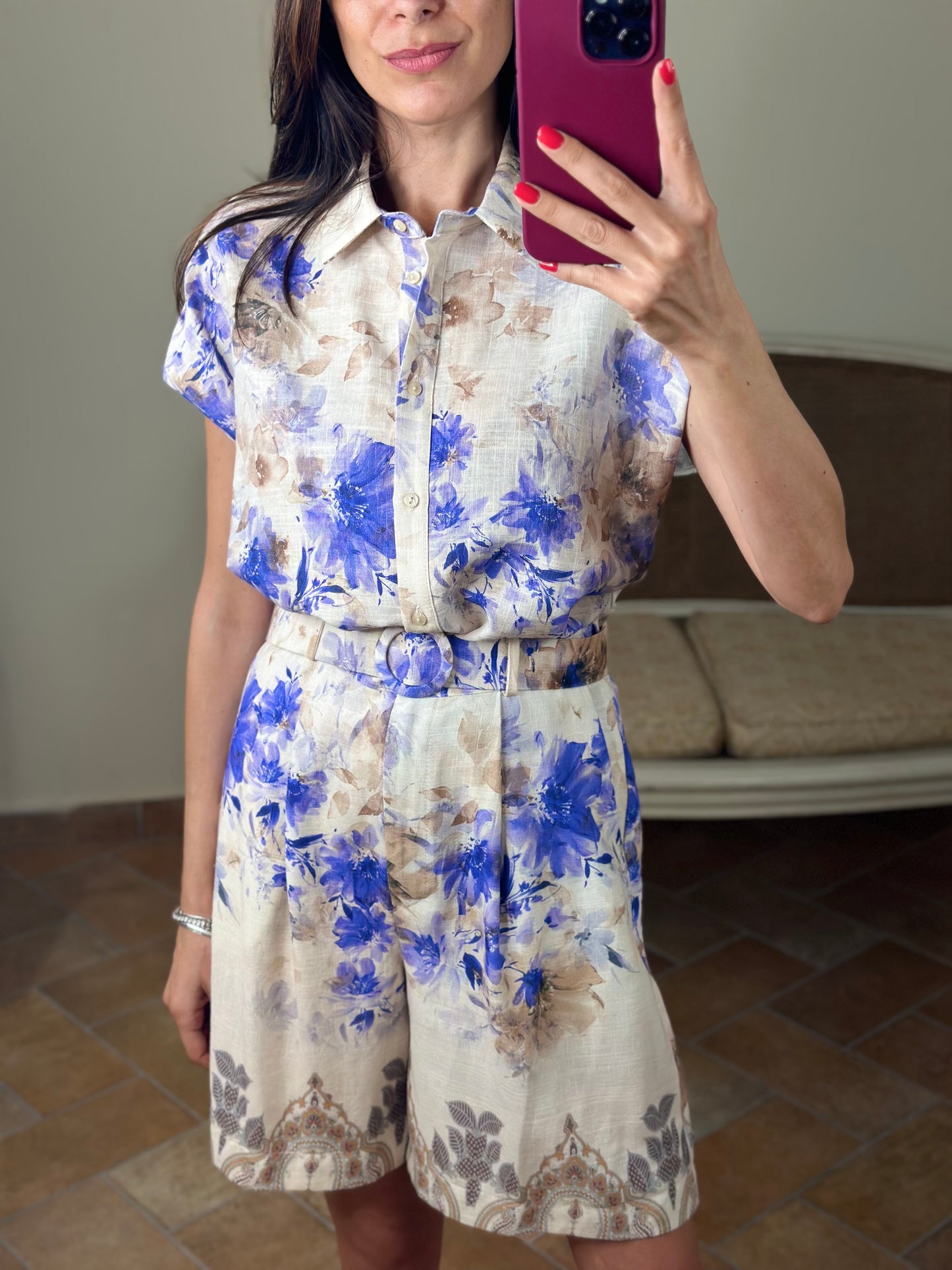 Tensione In Camicia giromanica FLOREALE burro/viola