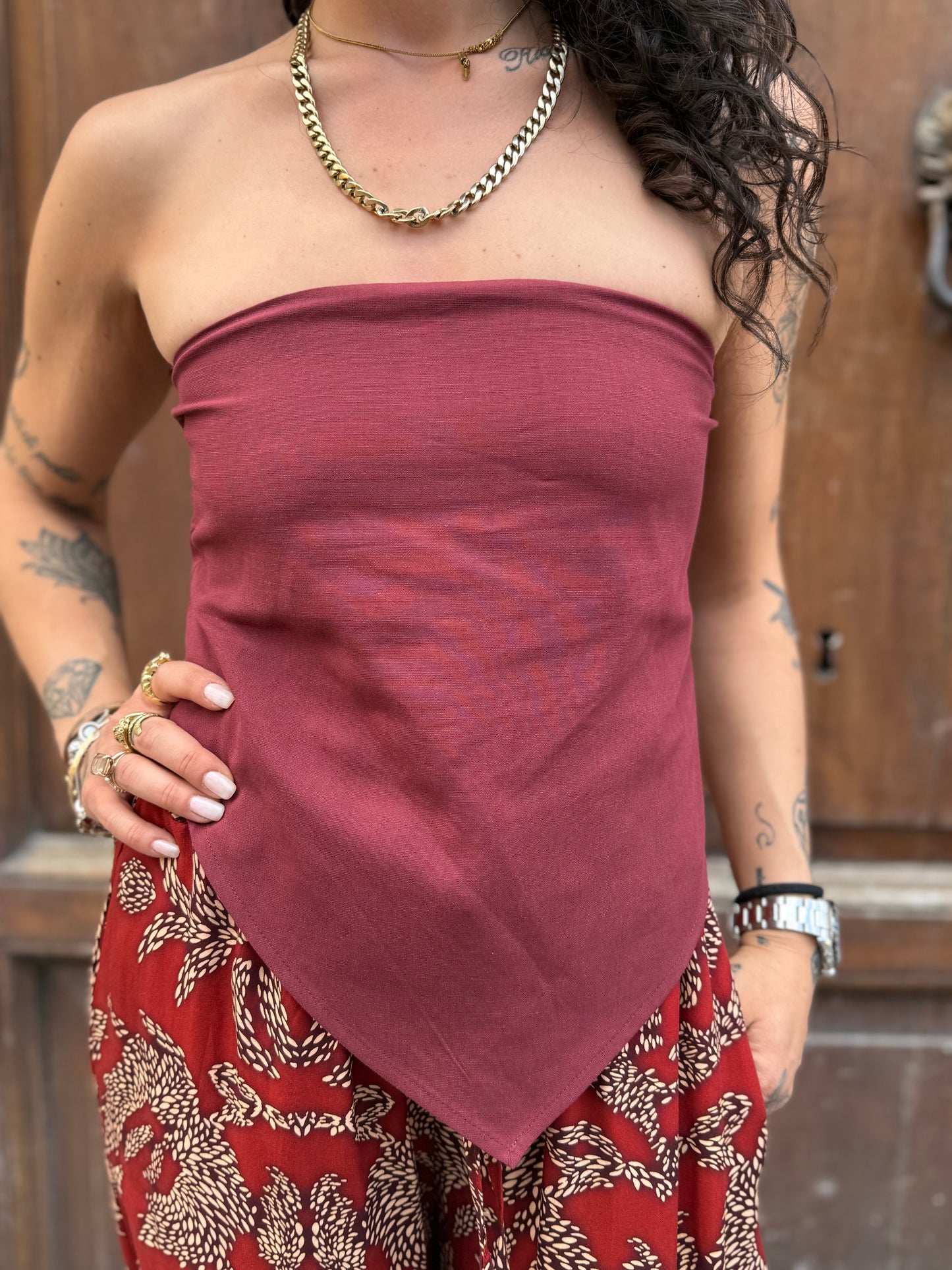 Haveone Top fascia fiocco schiena bordeaux