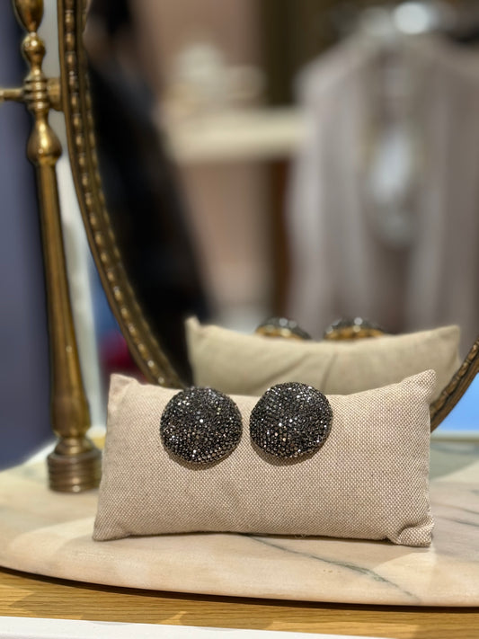 Orecchini bombati ORO con strass neri