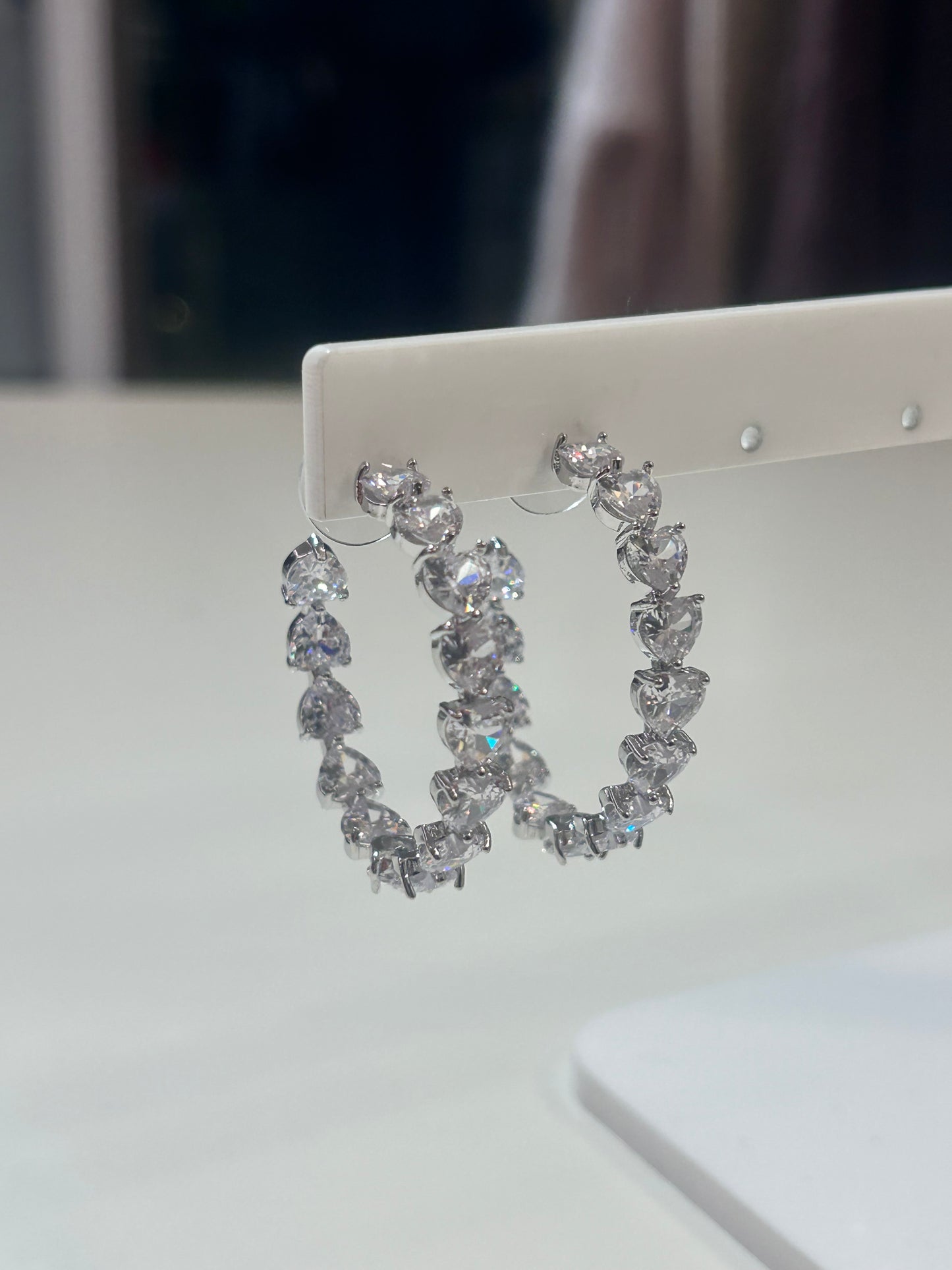 Orecchini semicerchi ARGENTO con strass a cuore