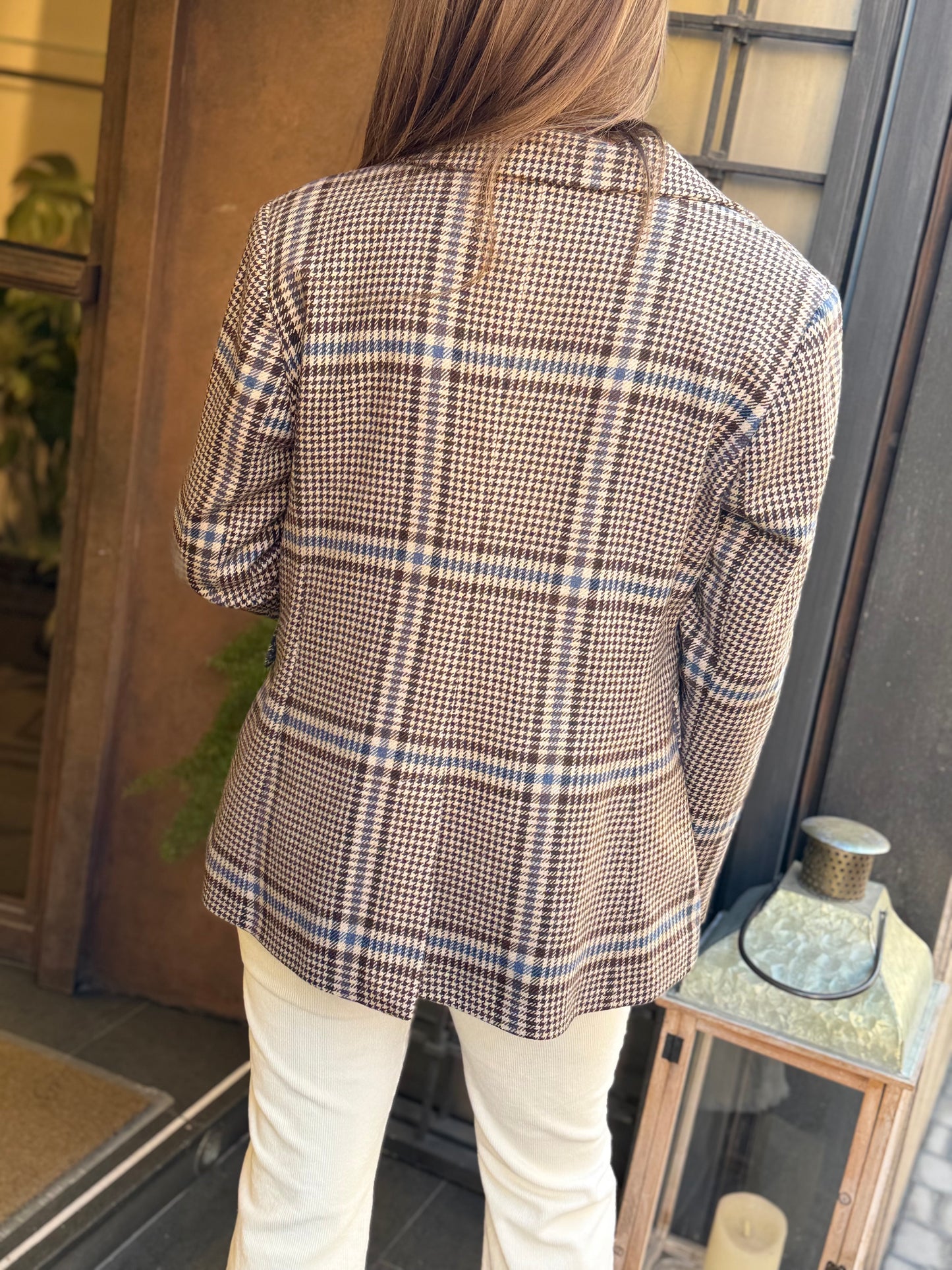 Tensione In Giacca check MORO/CELESTE con spille catena