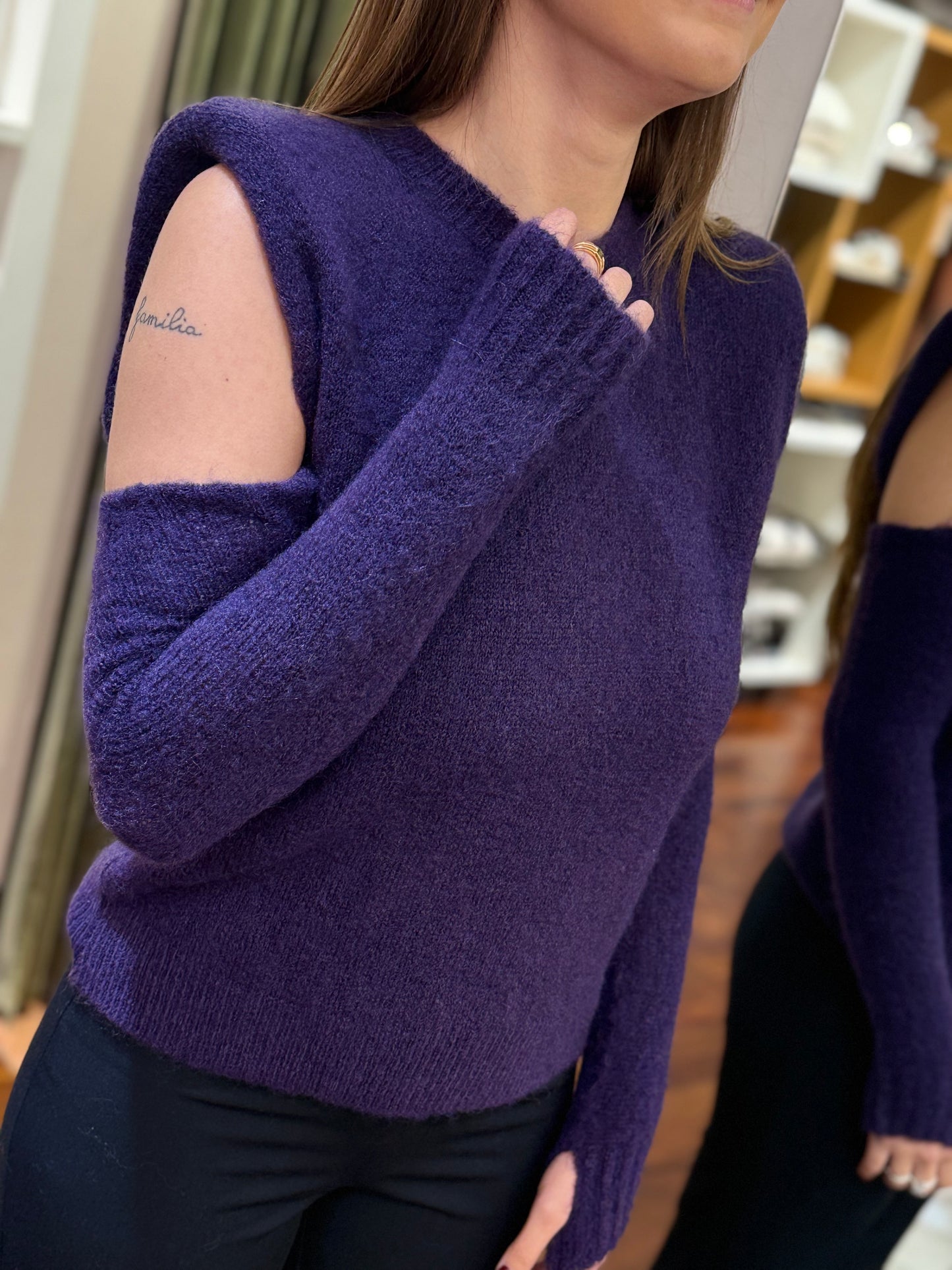 Tensione in Maglia mohair elasticizzato spalline imbottite con manicotti VIOLA