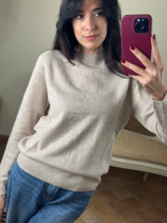 Maglia ANNA mezzo collo misto cachemire BEIGE