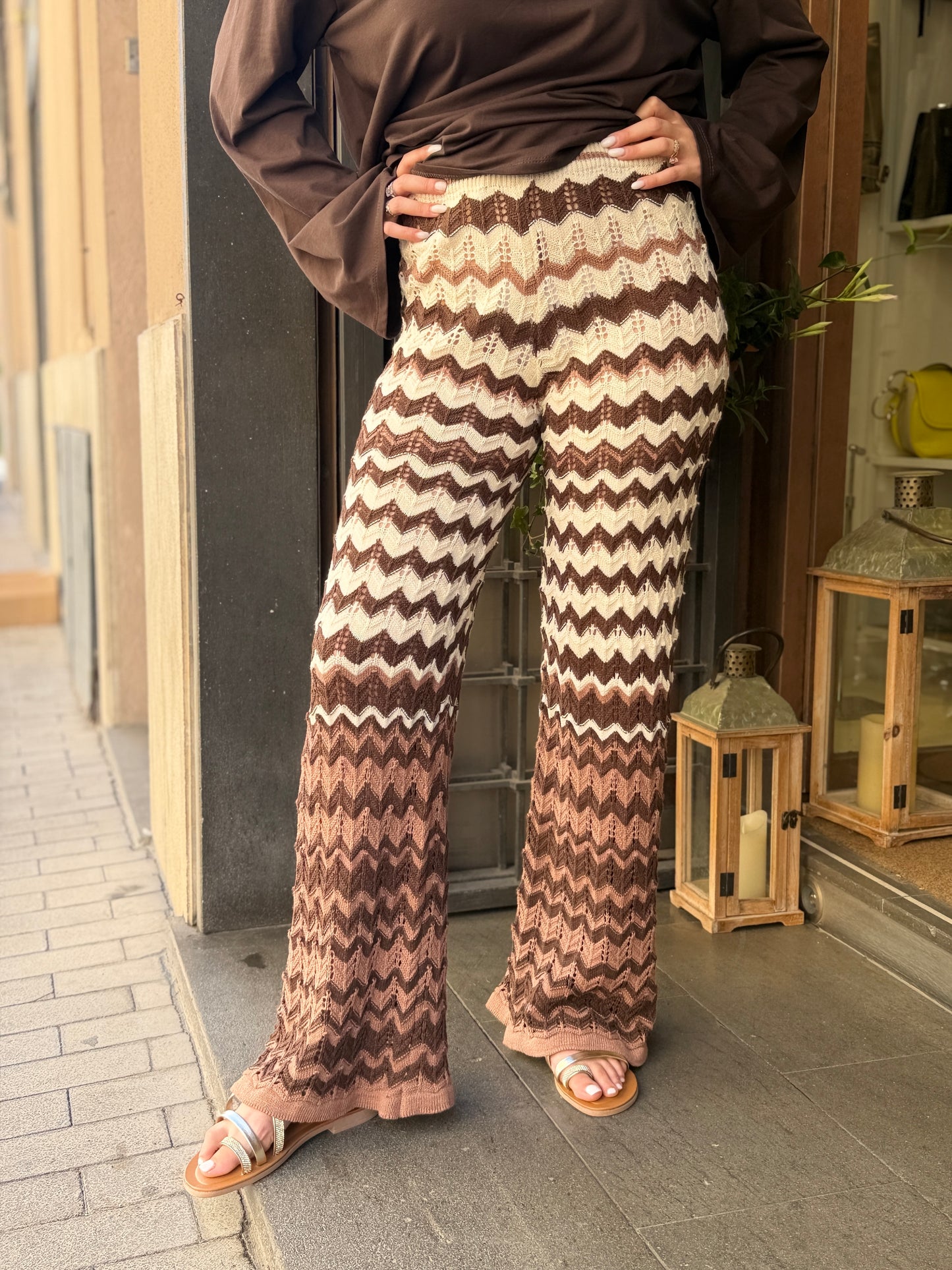 Pantalone crochet blu/ azzurro, moro/burro