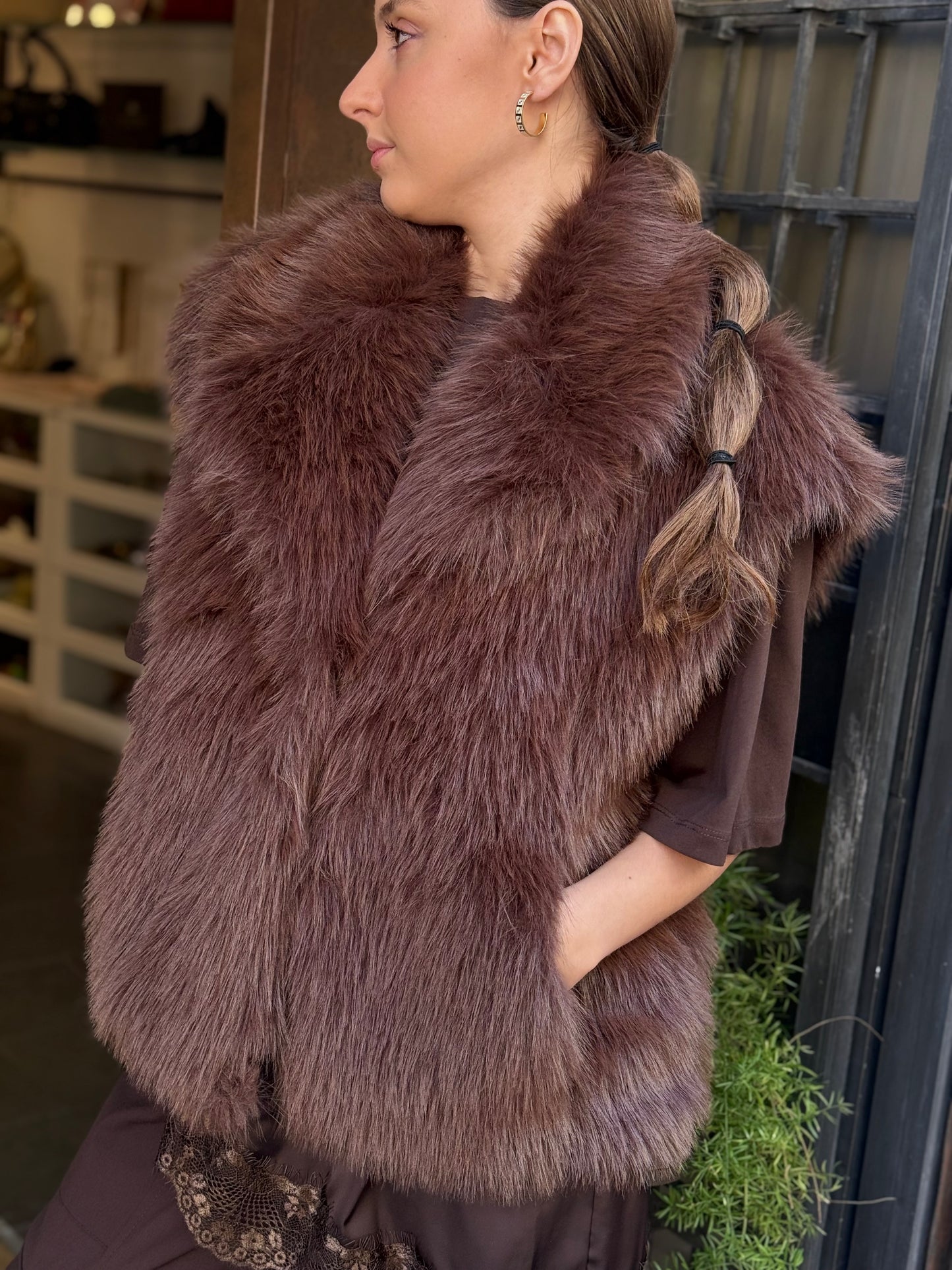 Tensione In Gilet ecopelliccia MORO