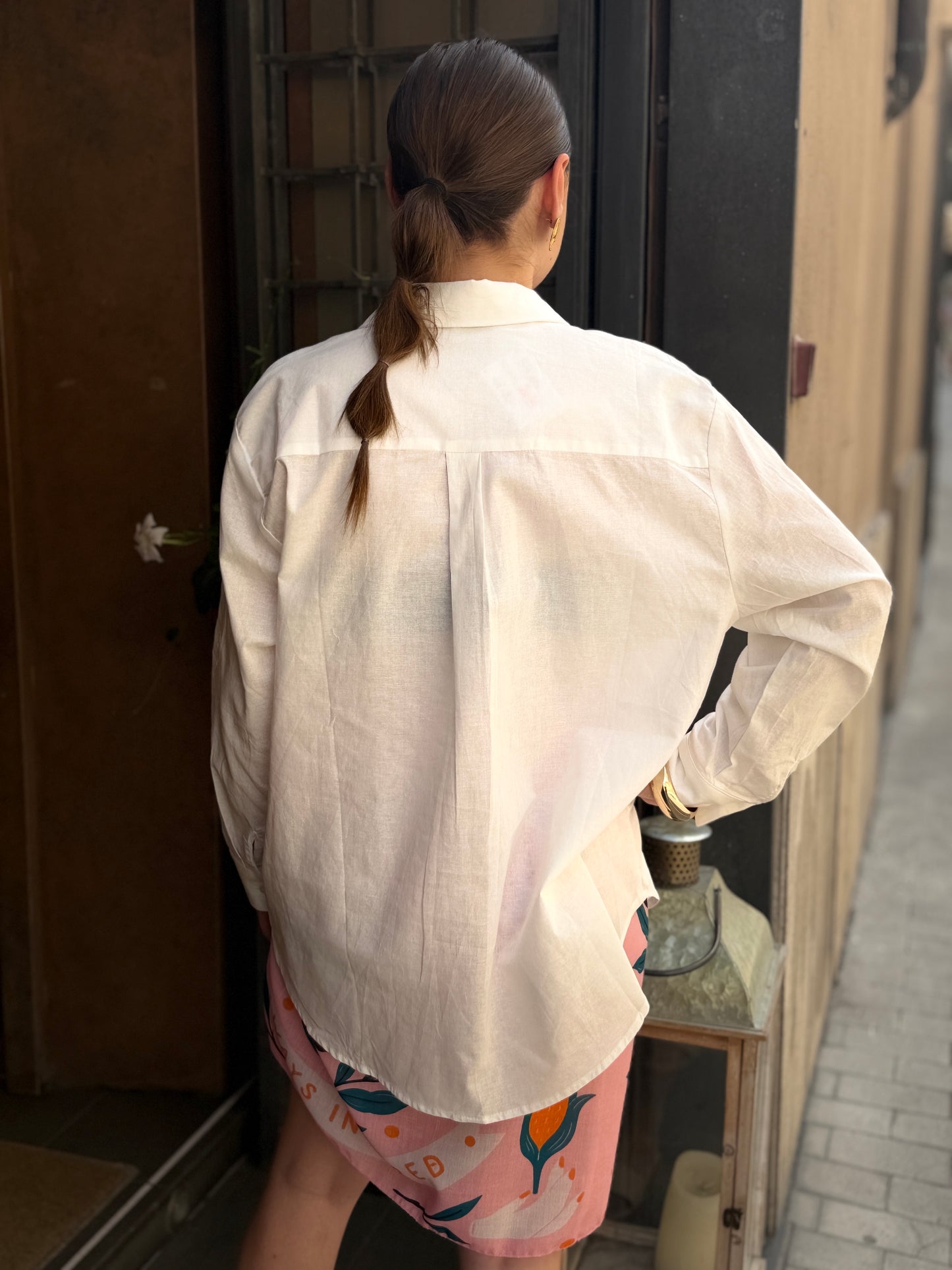 Camicia cotone e lino GESSO/ CIELO