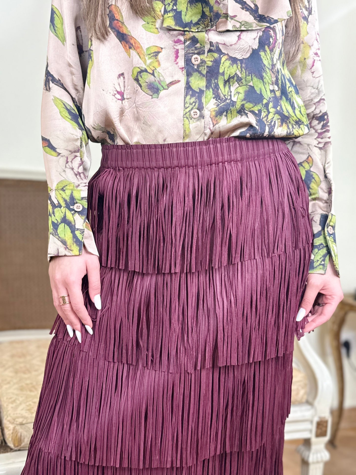 Anonyme Gonna FRINGES MIDI SKIRT burgundy