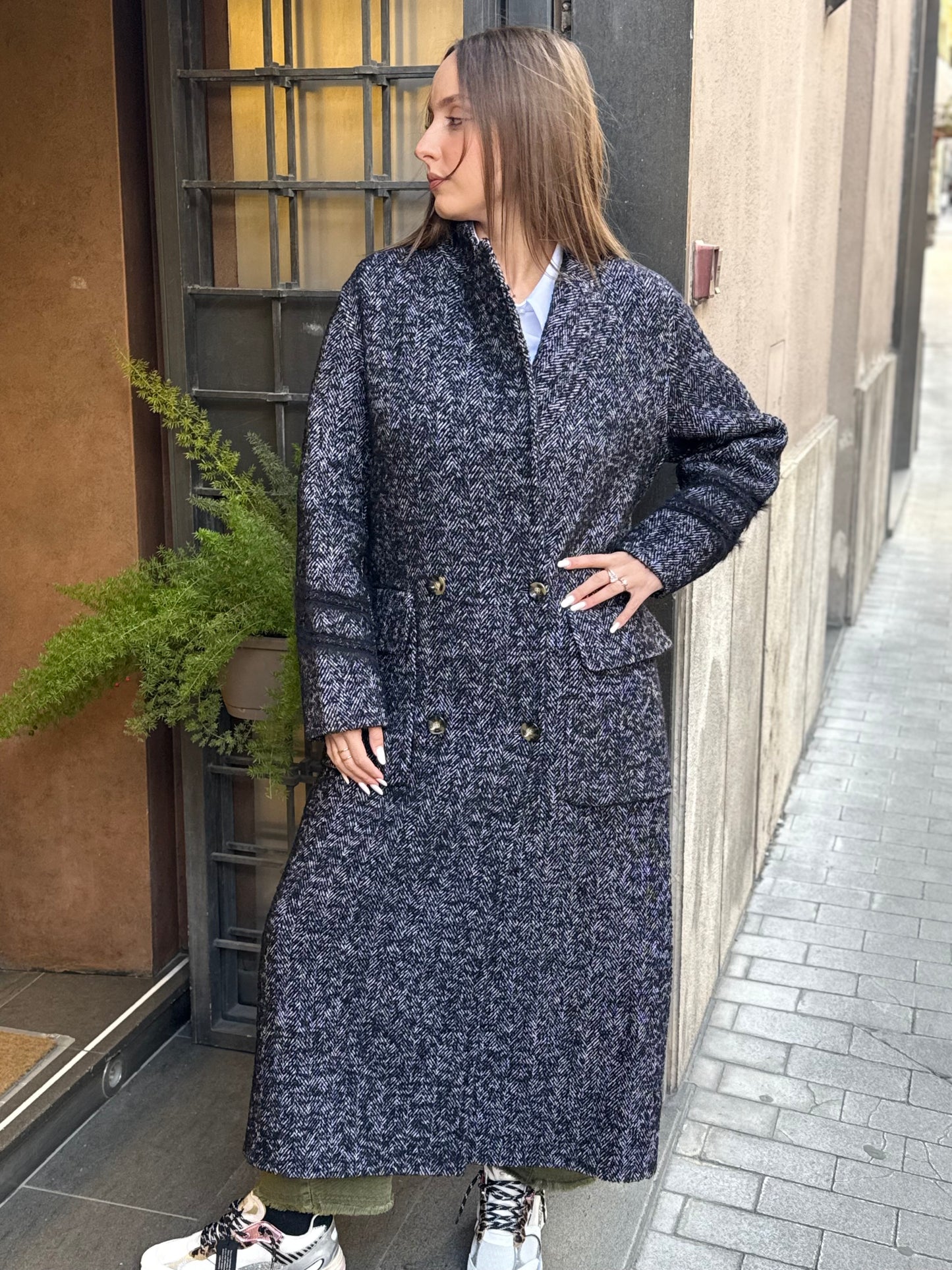 SINCE'RE PARIS Cappotto lungo doppiopetto  WHITE/BLACK