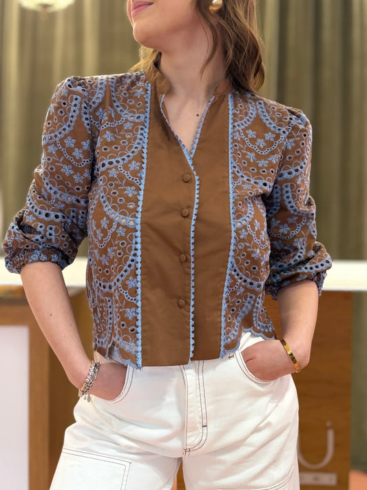 Tensione in Camicia Macramè Moro/celeste