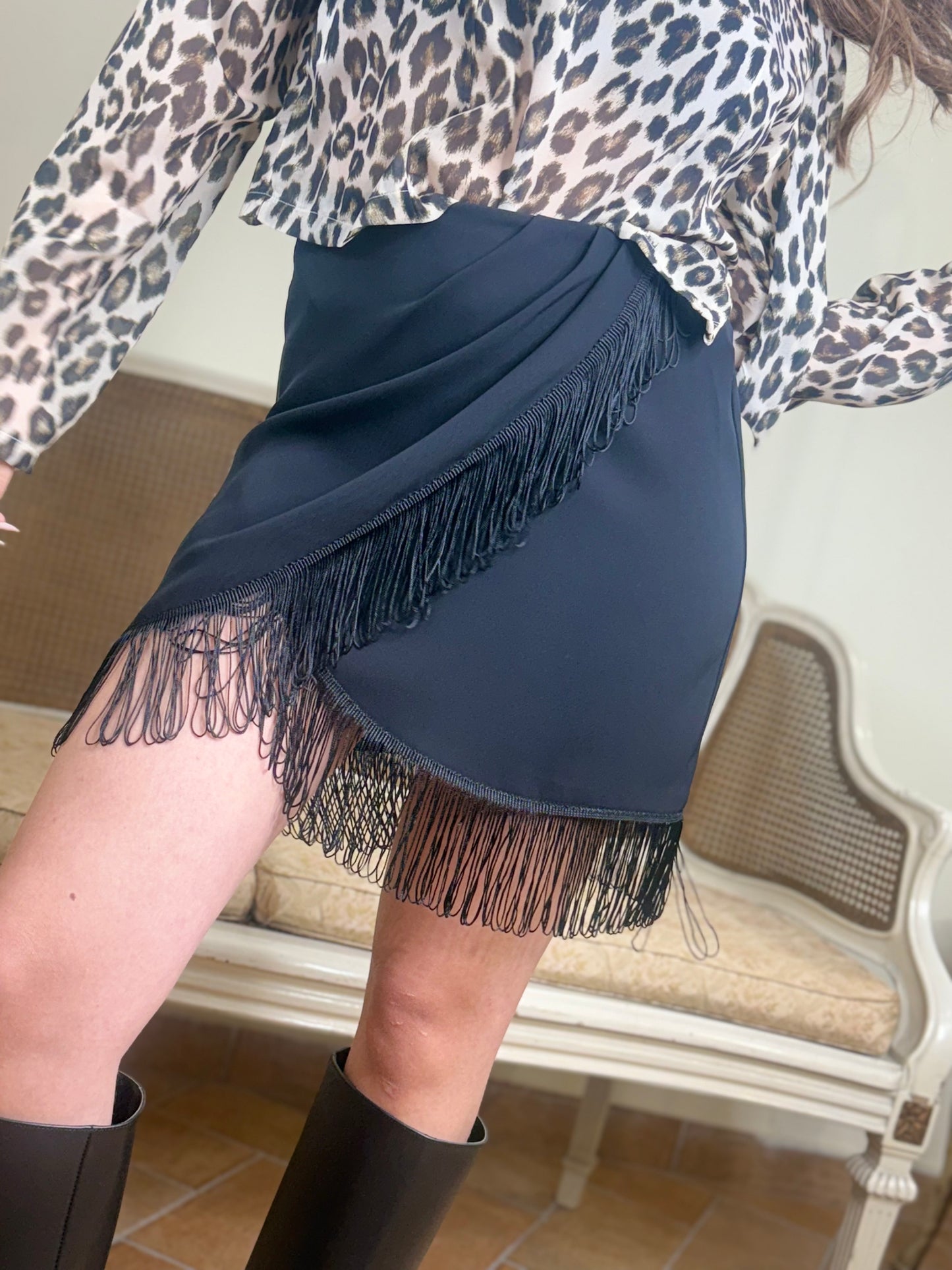 Tensione In minigonna con frange NERO