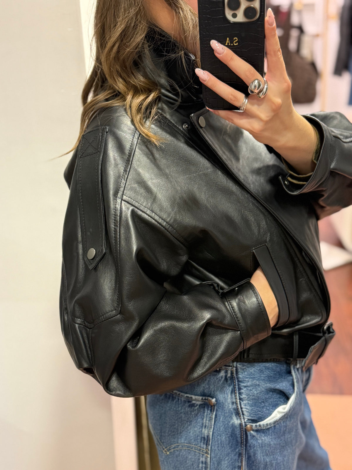 Biker in vera pelle NERO