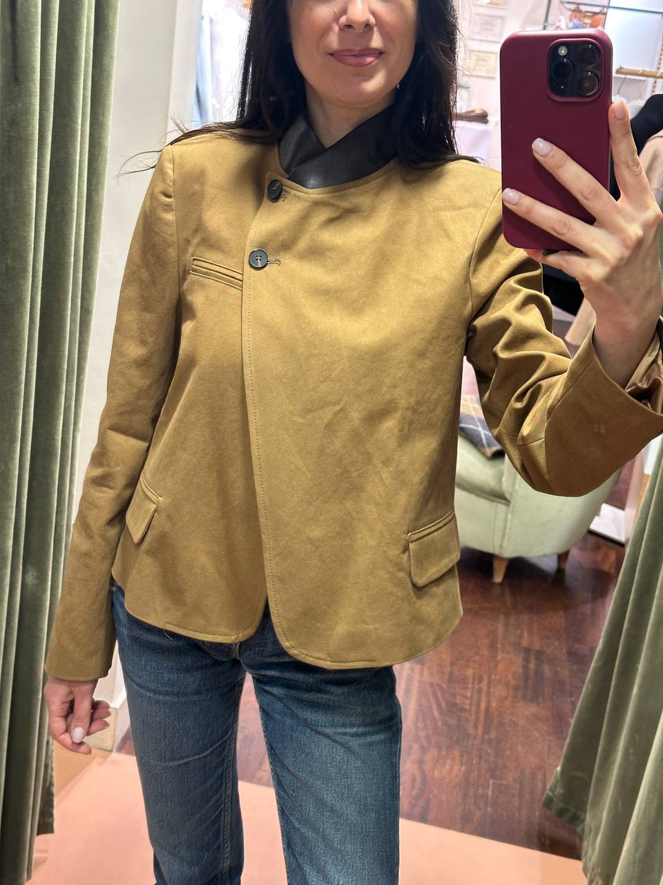 Tensione in Giacca colletto colletto coreano TABACCO