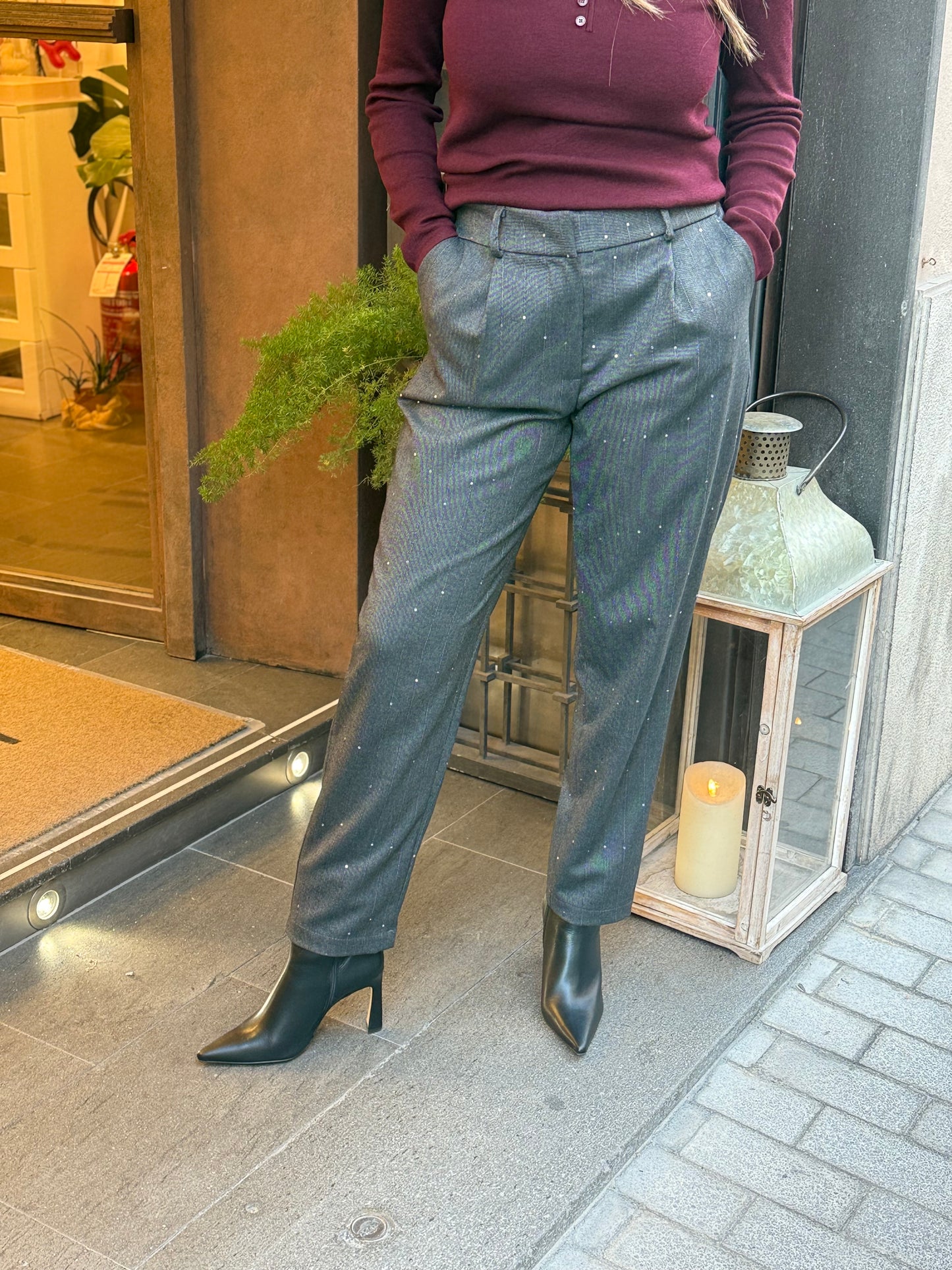 Pantalone a sigaretta con paillettes ANTRACITE