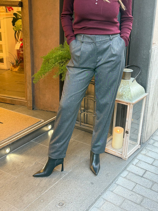 Pantalone a sigaretta con paillettes ANTRACITE