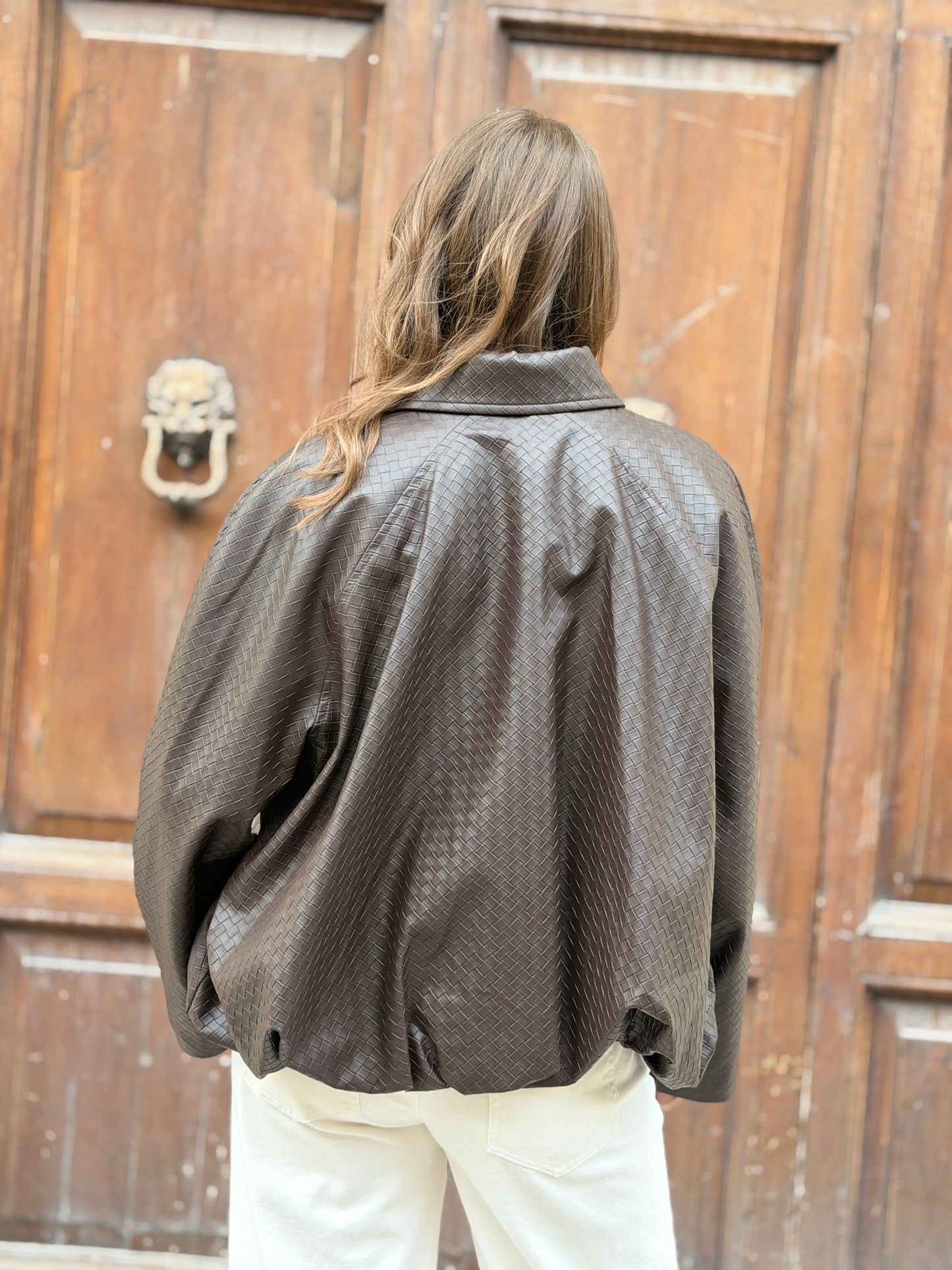 Tensione in Giacca  in ecopelle intrecciata MORO