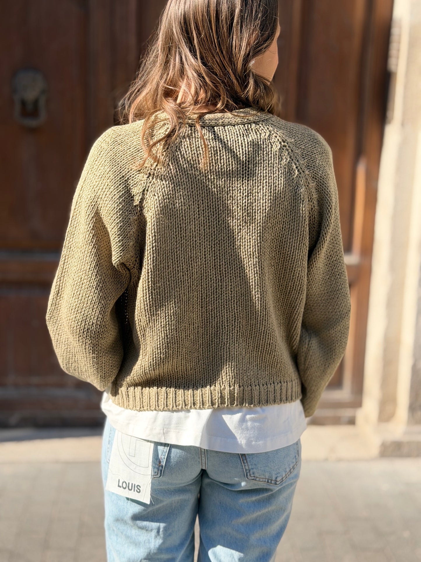 Haveone Cardigan bottone gioiello KAKI