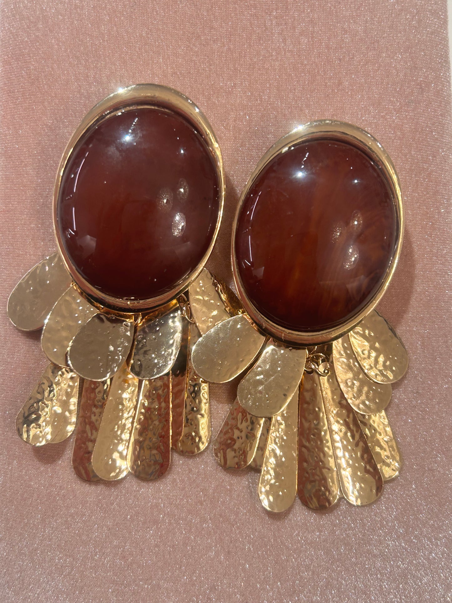 Orecchini ovali ORO/MARRONI pendenti