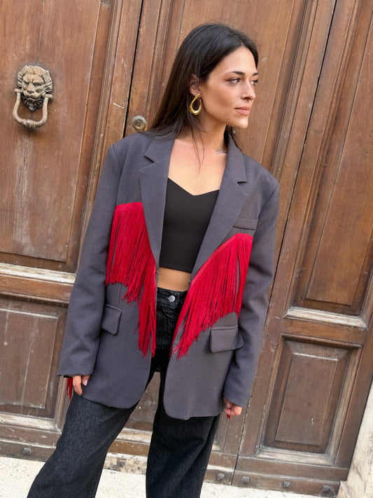 Giacca Grigia con Frange ROSSA