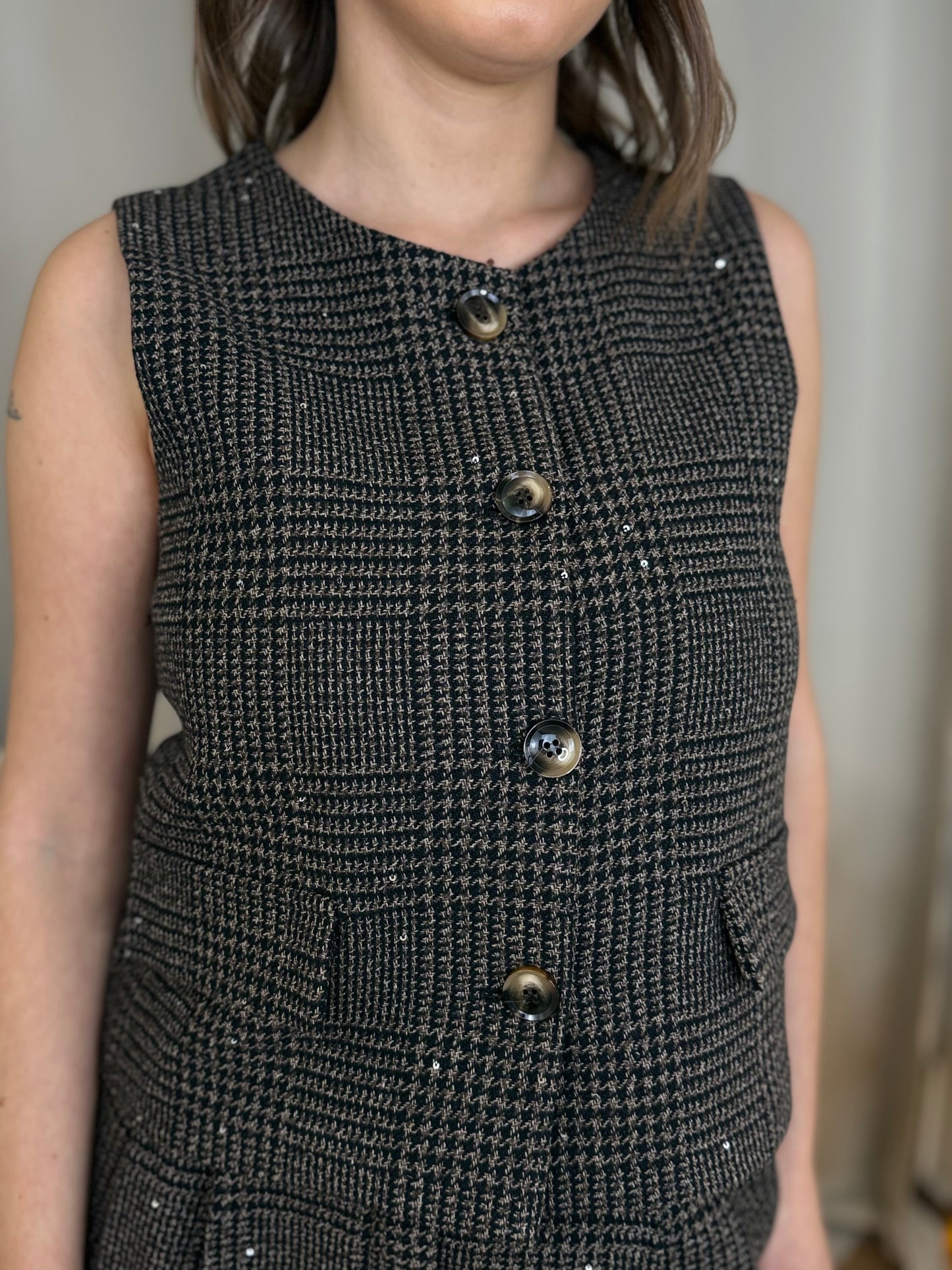 Gilet pied de poule MORO/NERO con micro paillettes