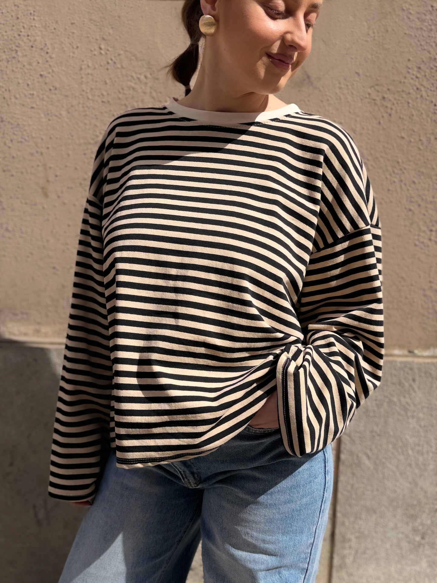 T-Shirt girocollo a righe BURRO/BEIGE/BLU