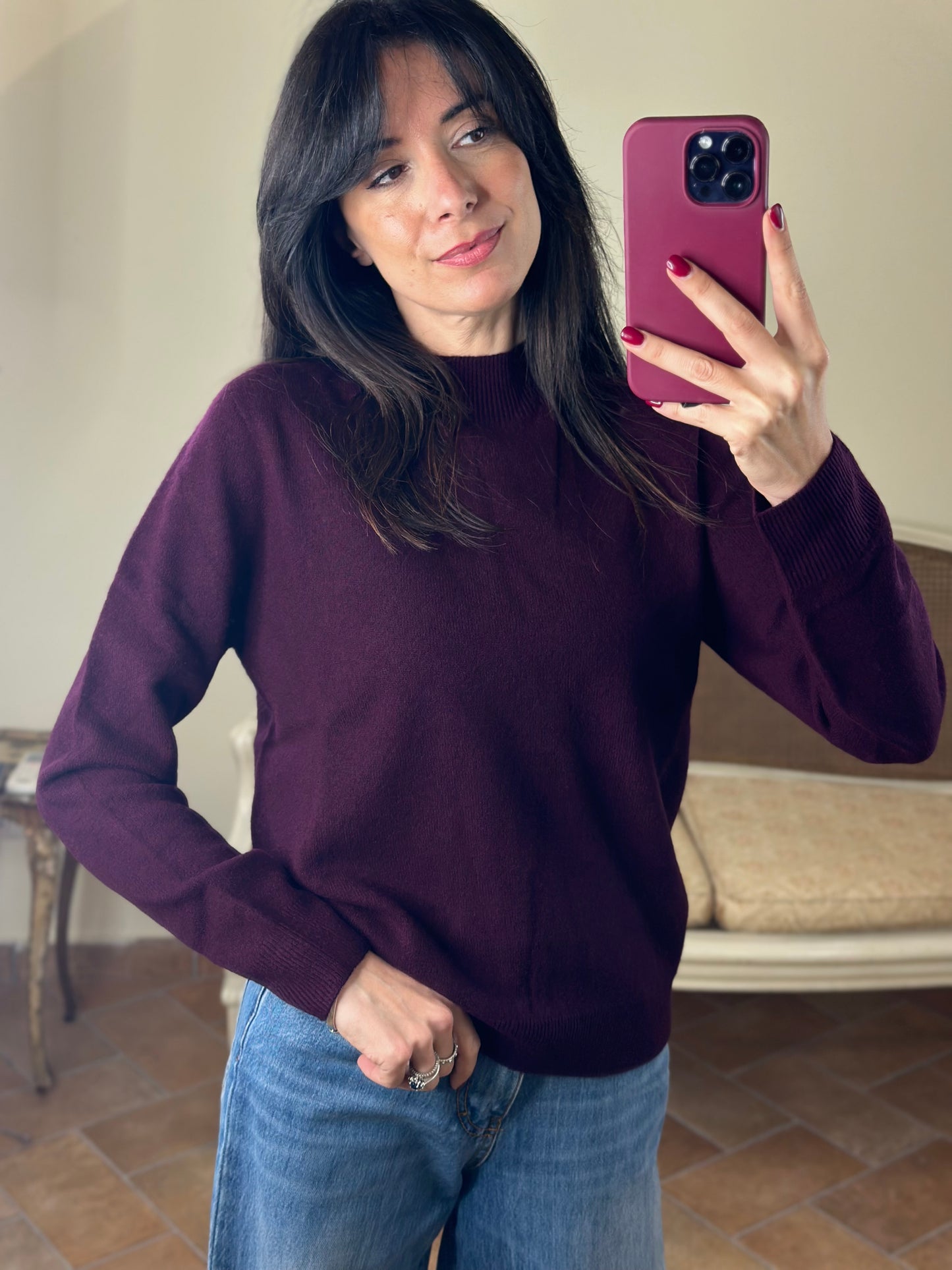 Maglia ANNA mezzo collo misto cachemire BORDEAUX