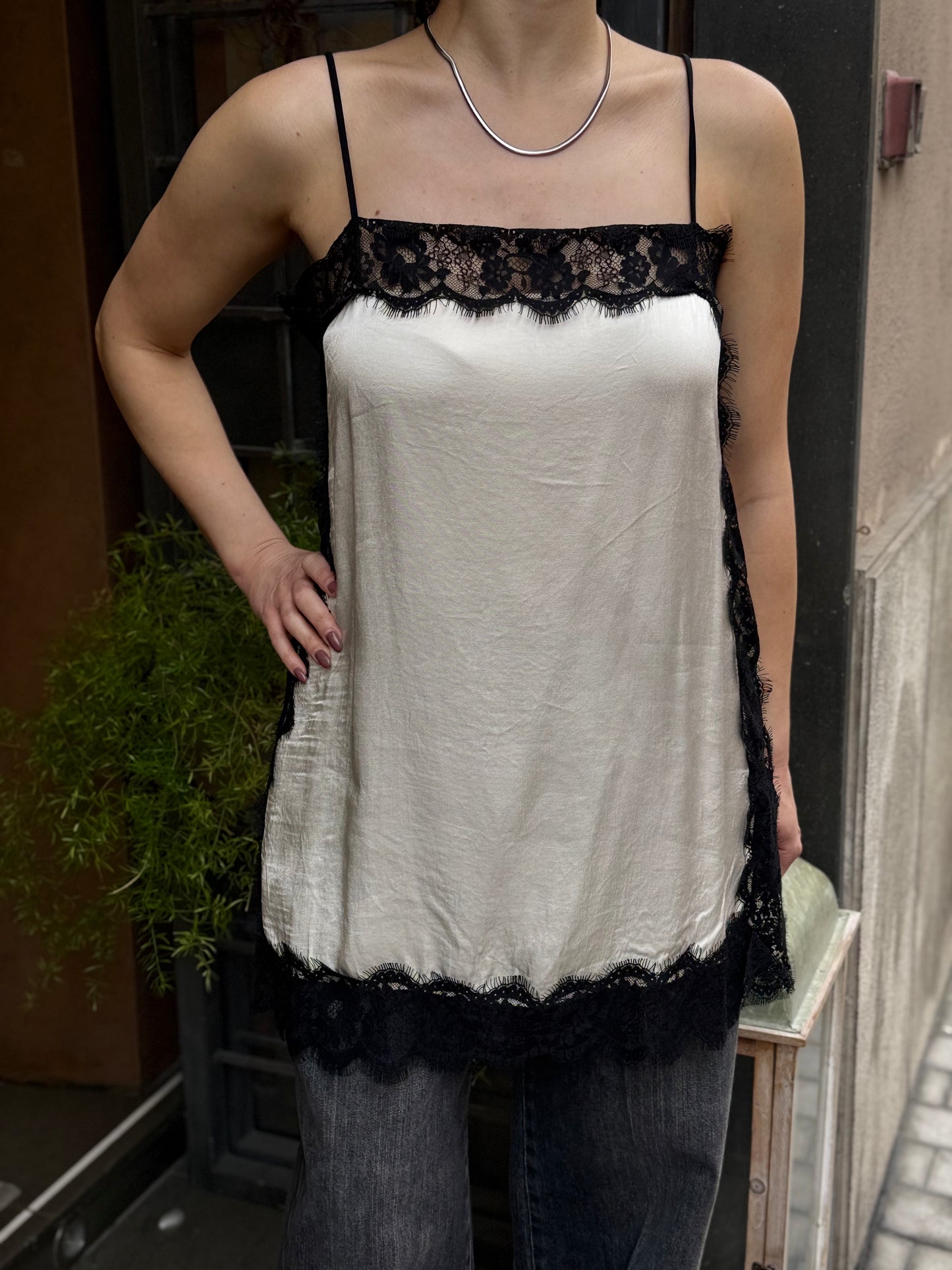 Top in lingerie e pizzo PANNA