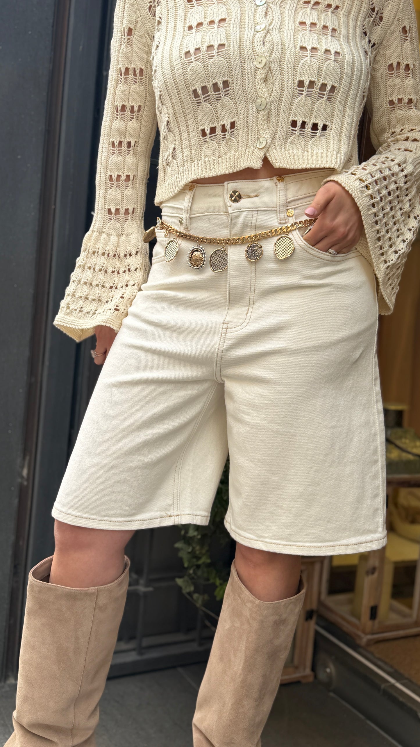 Bermuda in denim Bianco