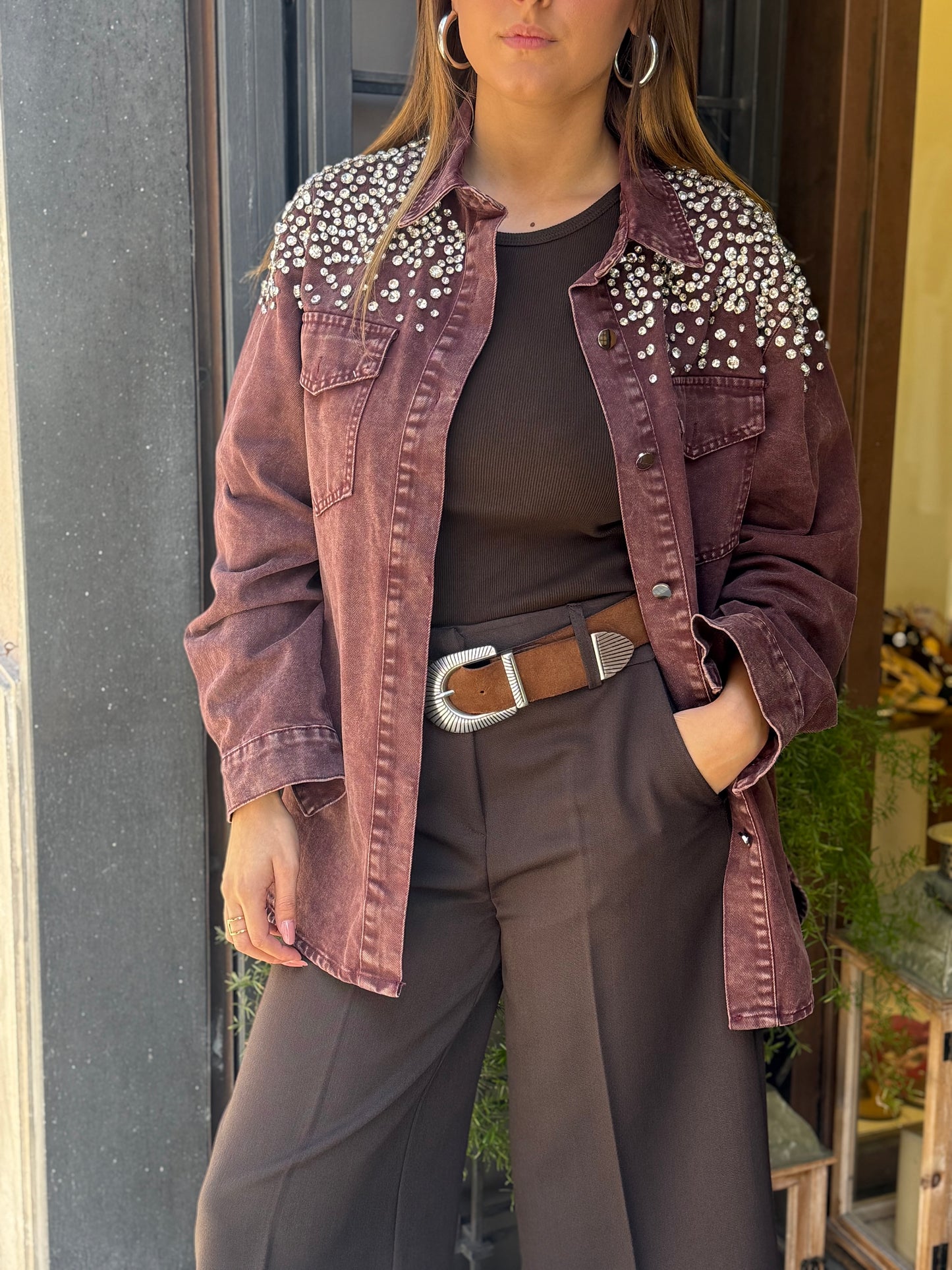 Camicia denim MATTONE con CABOCHON