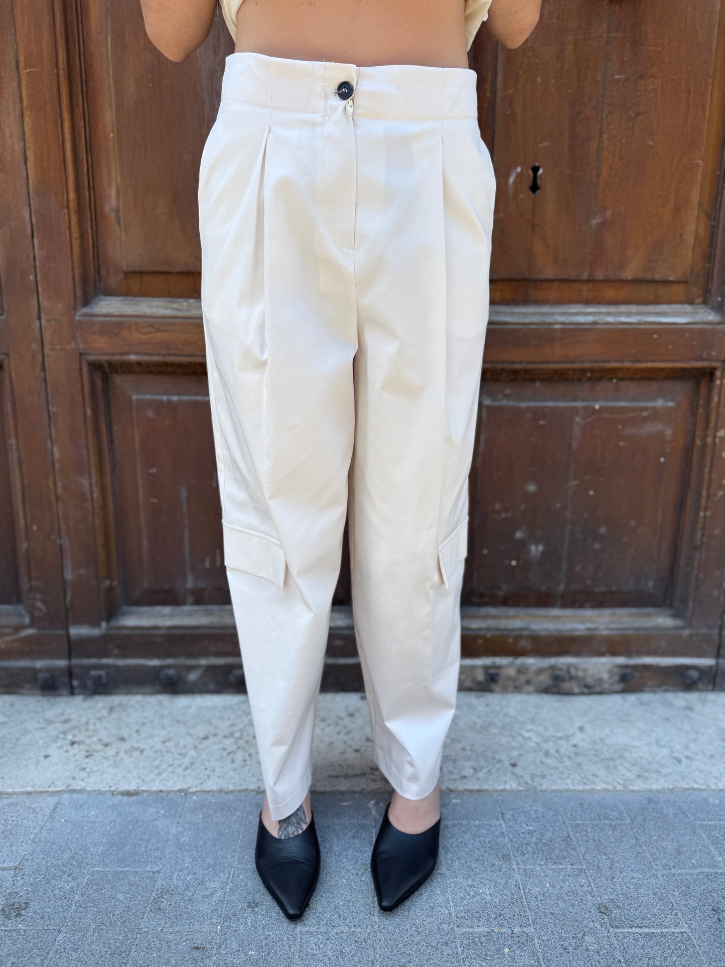 Tensione in Pantalone Cargo vaniglia