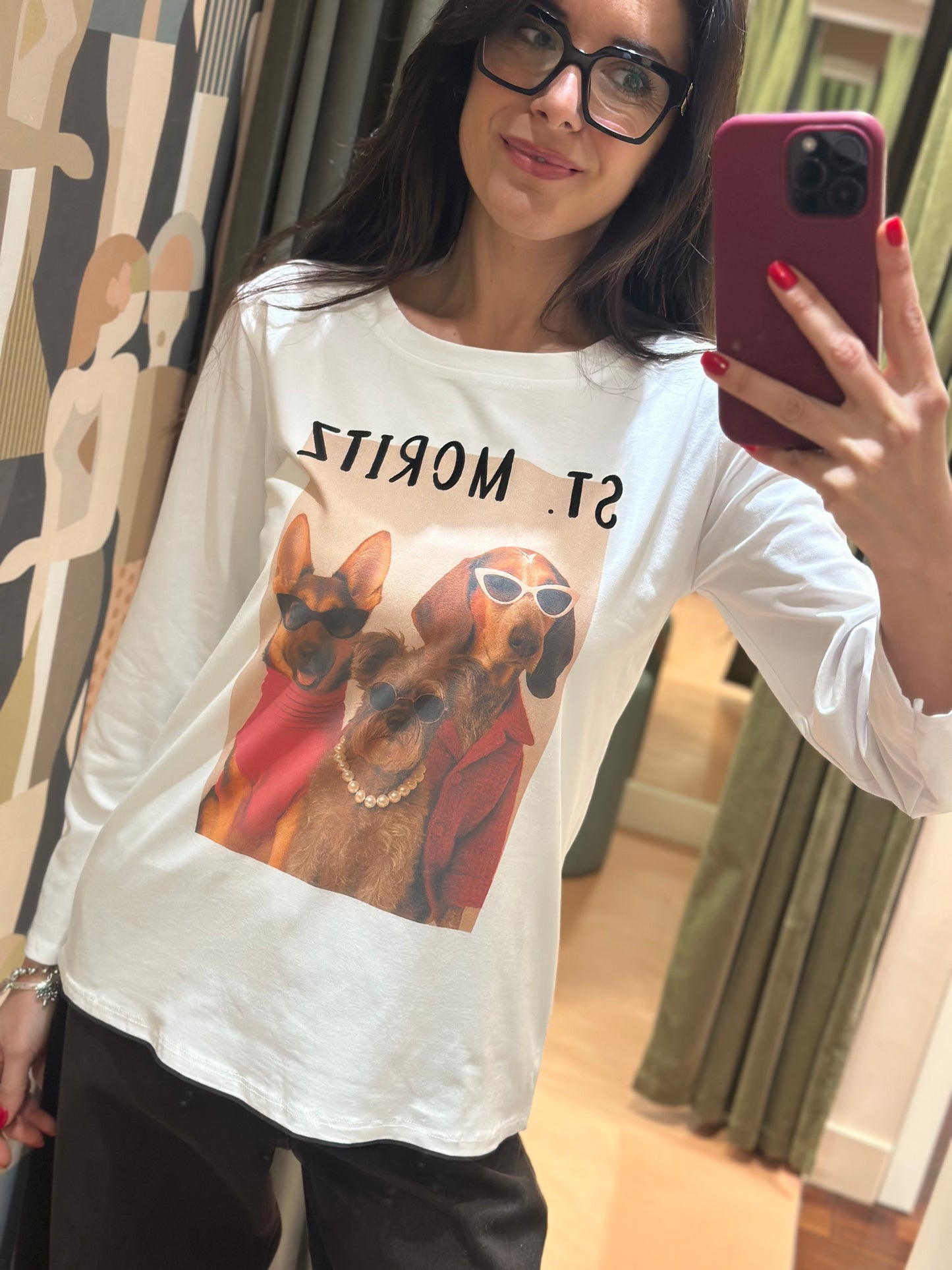 T-shirt manica lunga ST. MORITZ DOGS GANG bianca