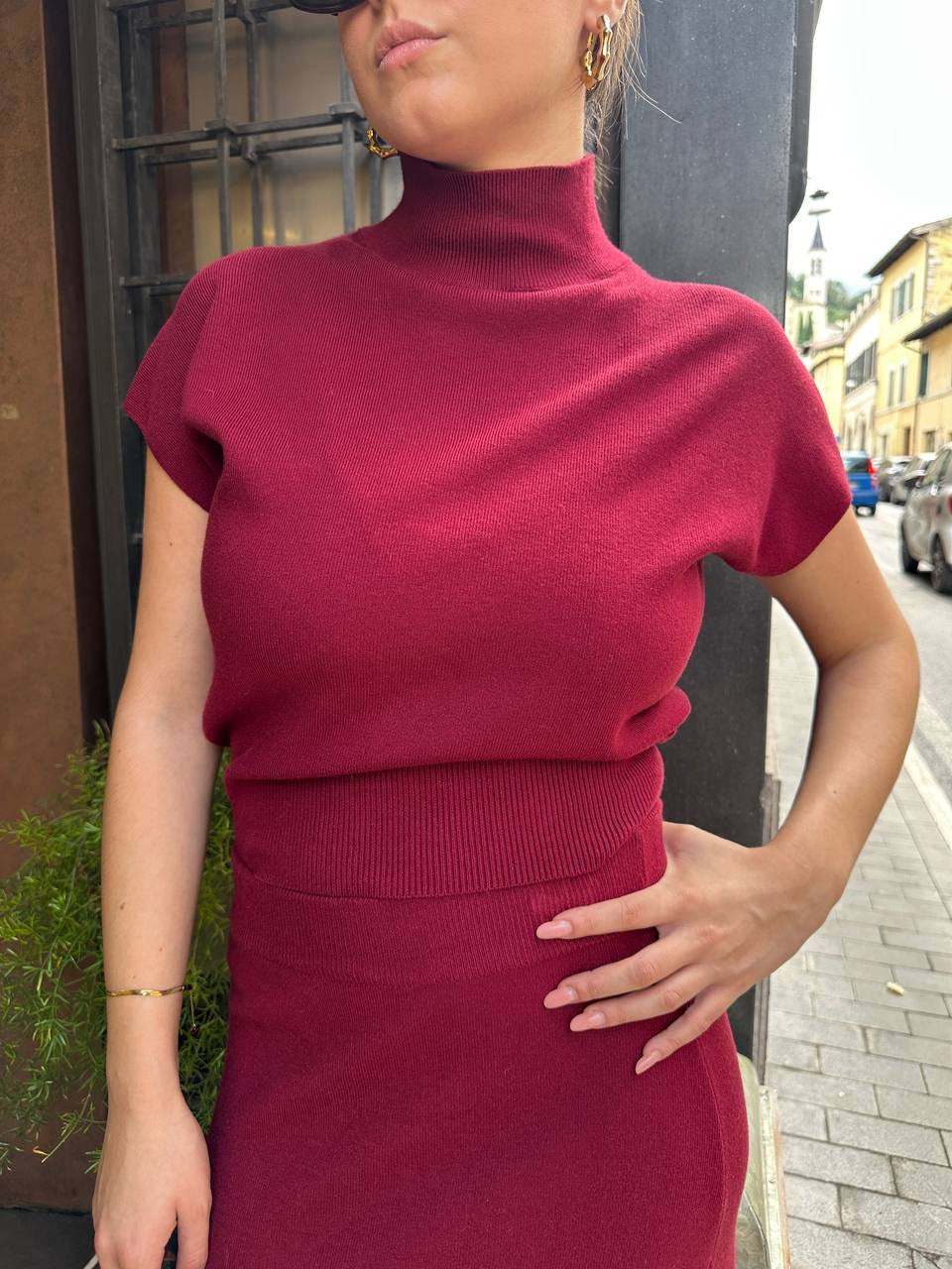 Set in maglia con gonna BORDEAUX