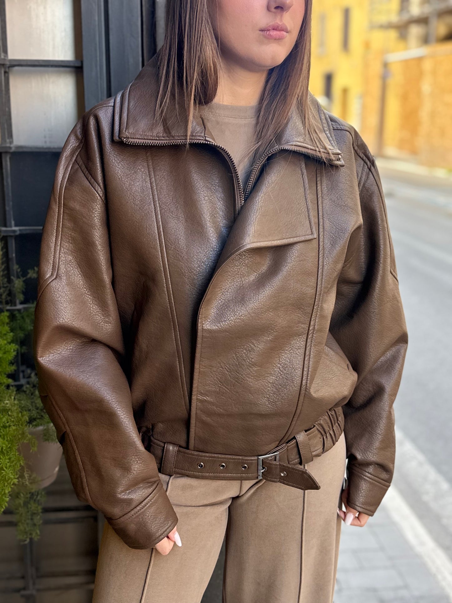 Eleh Bomber ecopelle FANGO