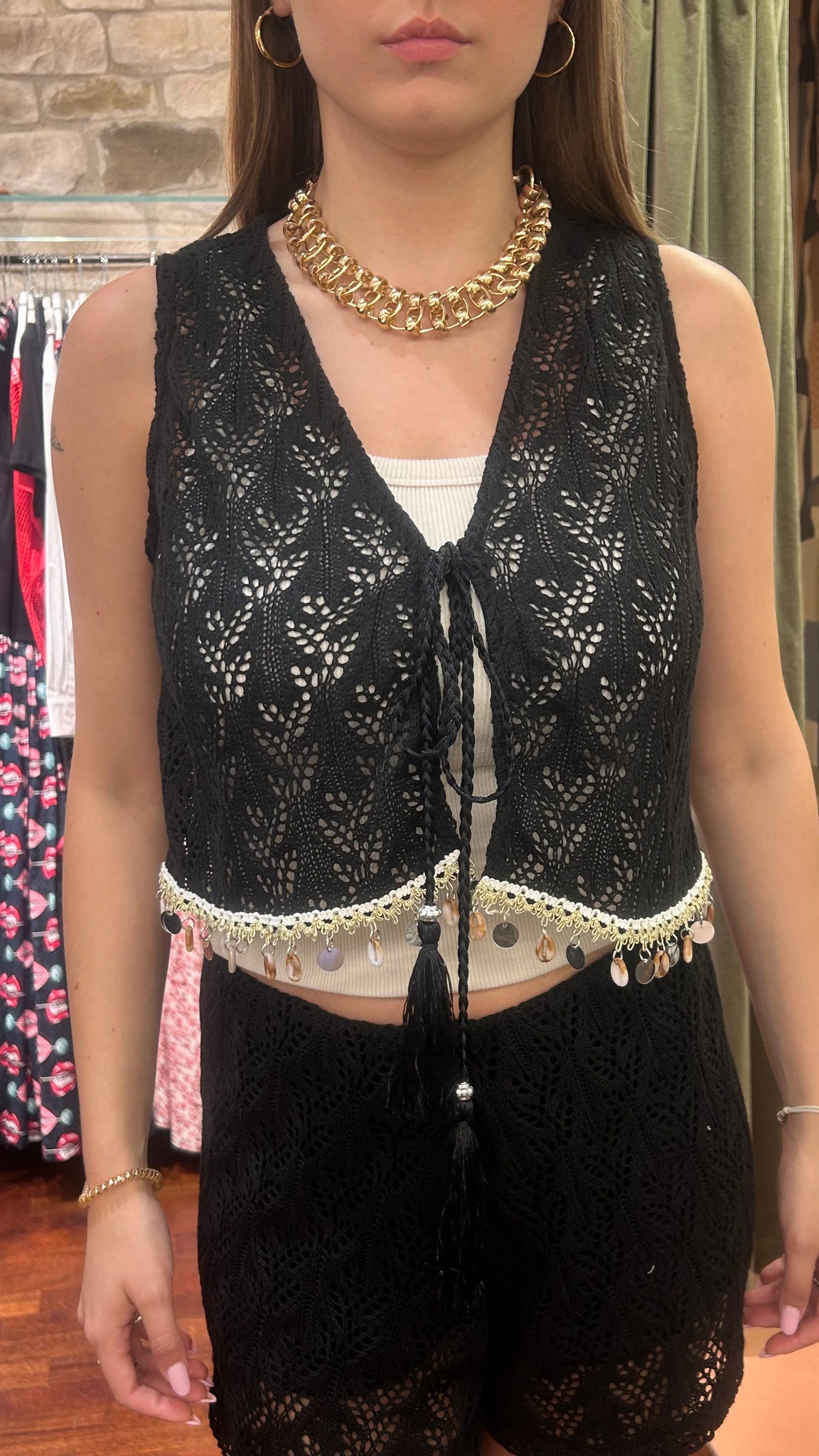 GILET pizzo e conchiglie NERO