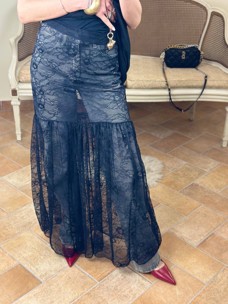 Gonna lunga in pizzo NERA