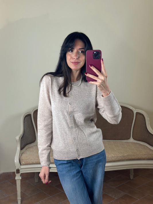 Cardigan paricollo misto cashmere PANNA
