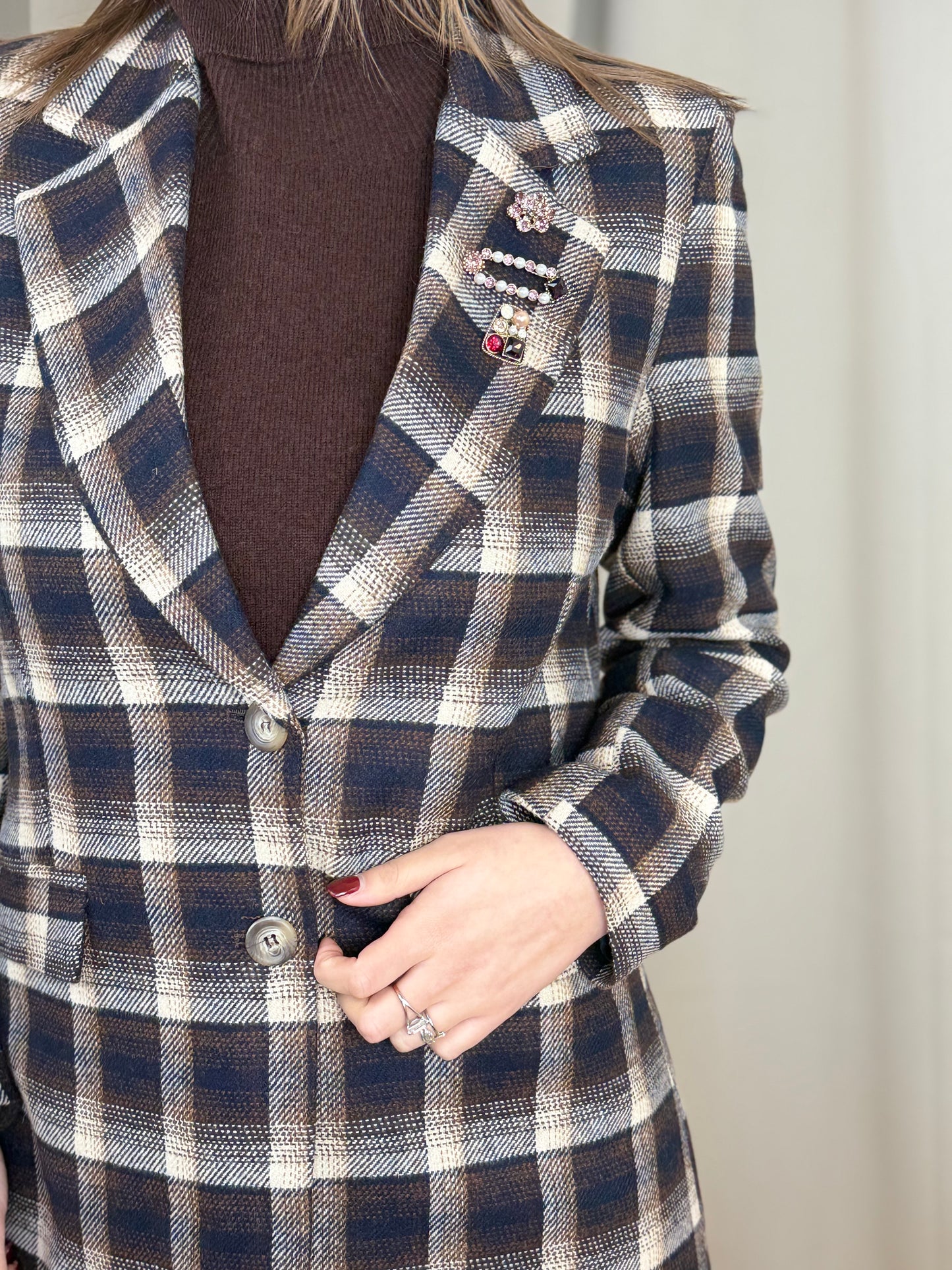 Tensione In giacca monopetto con spille BLU/MORO