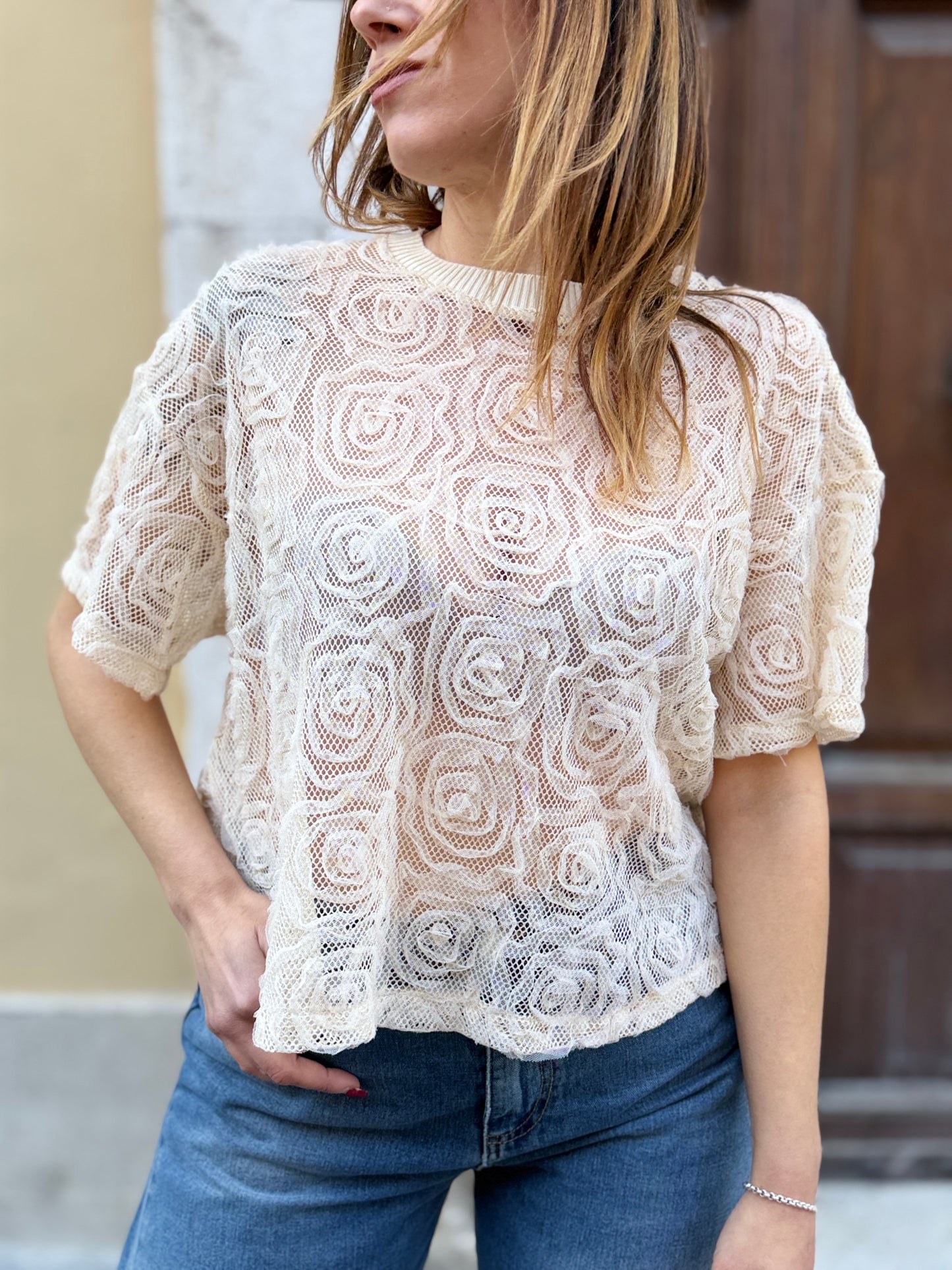 Haveone T-shirt in pizzo BURRO