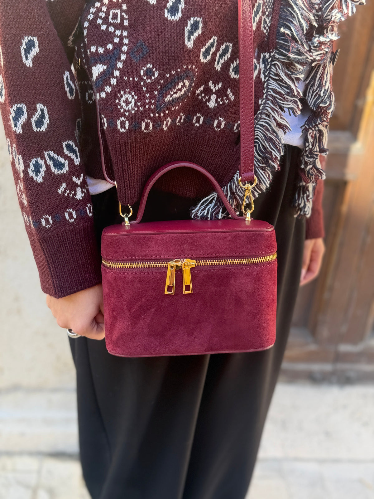 Borsa BEAUTY scamosciato moro/bordeaux