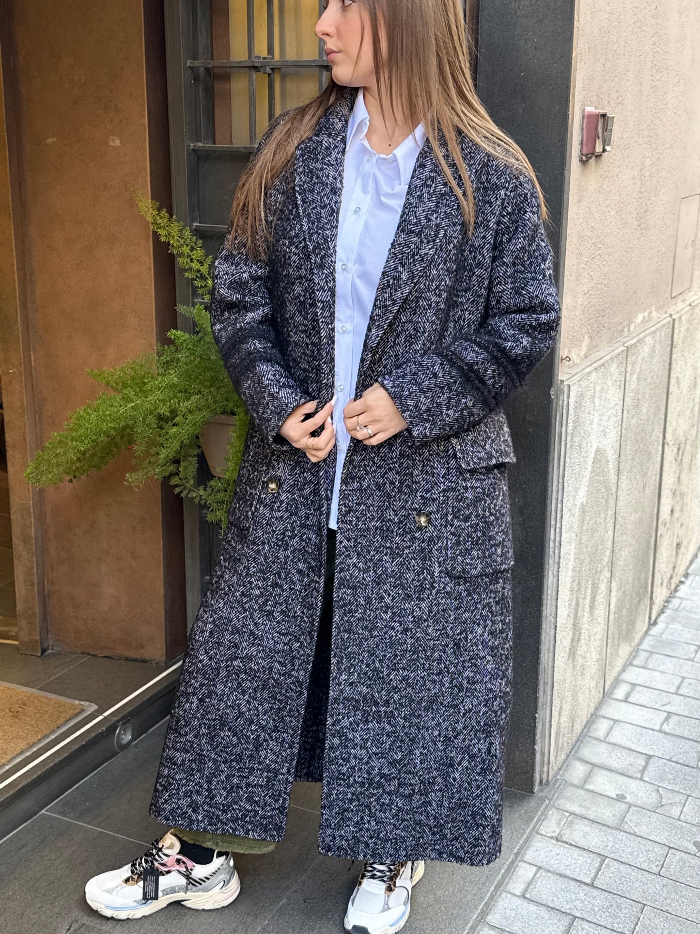 SINCE'RE PARIS Cappotto lungo doppiopetto  WHITE/BLACK