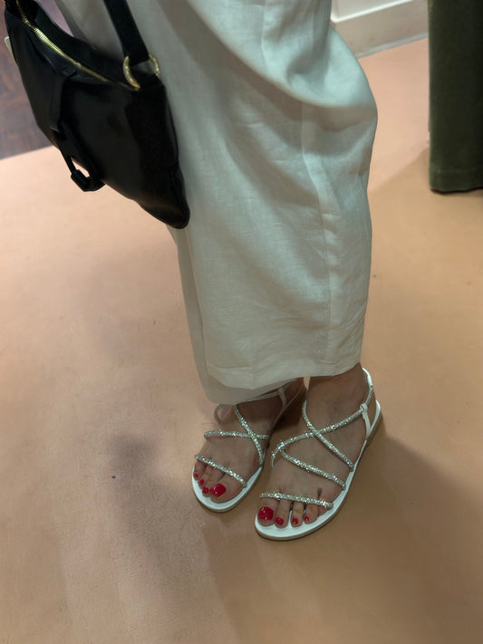 Donna Toscana sandalo flat strass white